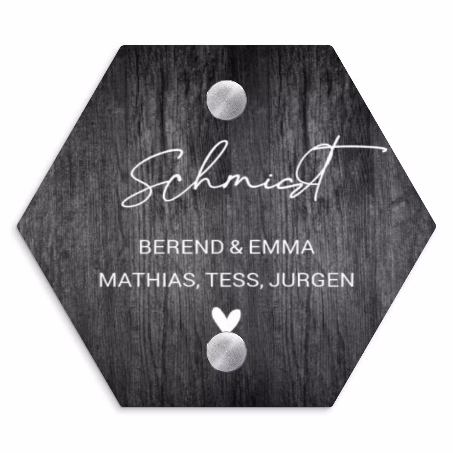 Donker hout - Sierlijk Naambord Hexagon klein -3d