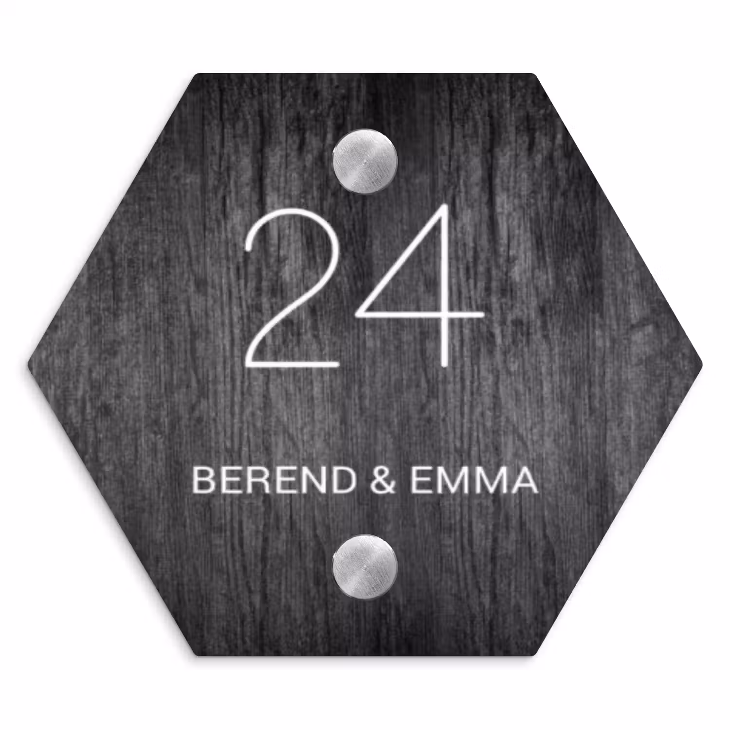 Donker hout - Klassiek Naambord Hexagon klein -3d