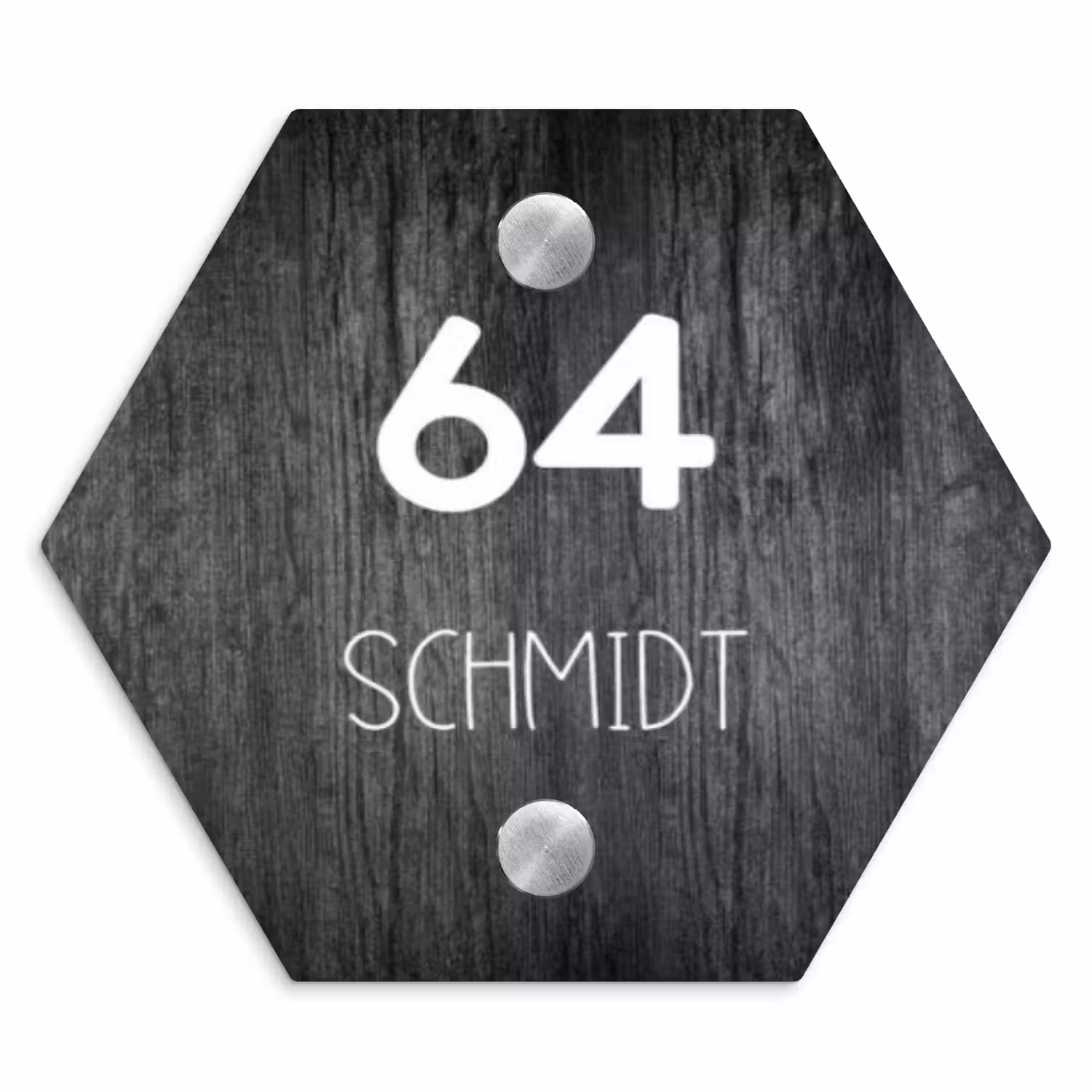 Donker hout - Modern Naambord Hexagon klein -3d