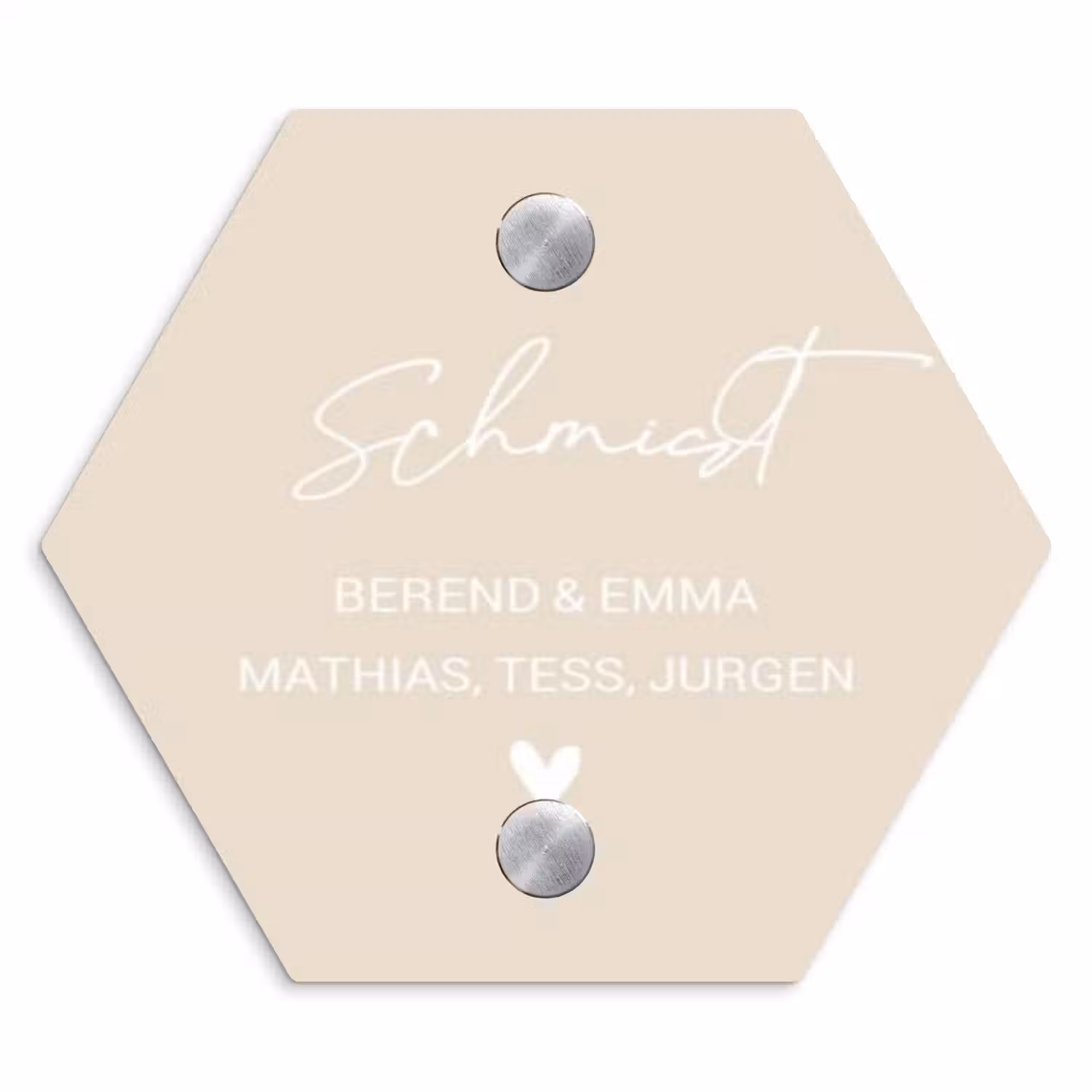 Effen - Beige - Sierlijk Naambord Hexagon klein -3d