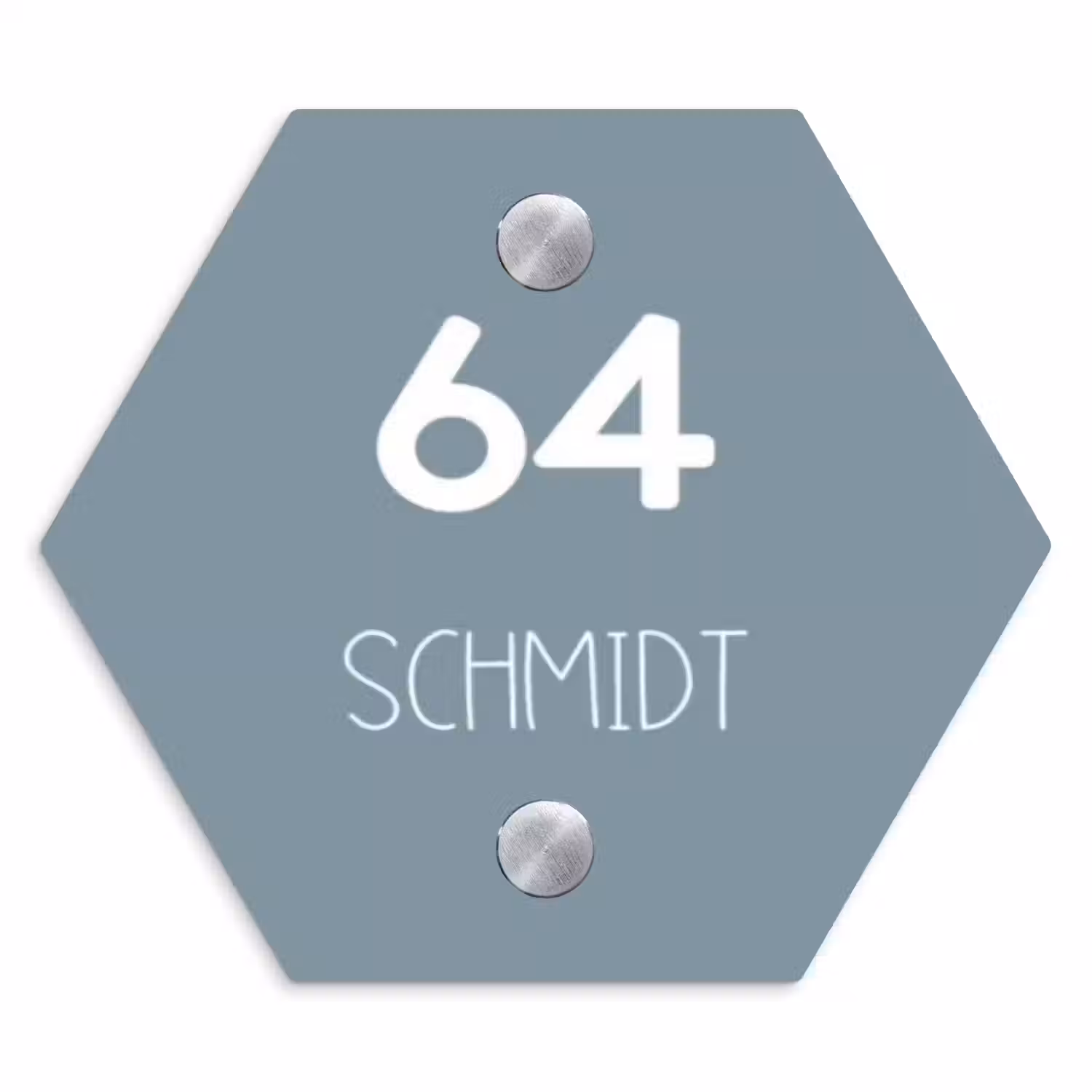 Effen blauwgrijs - Modern Naambord Hexagon klein -3d