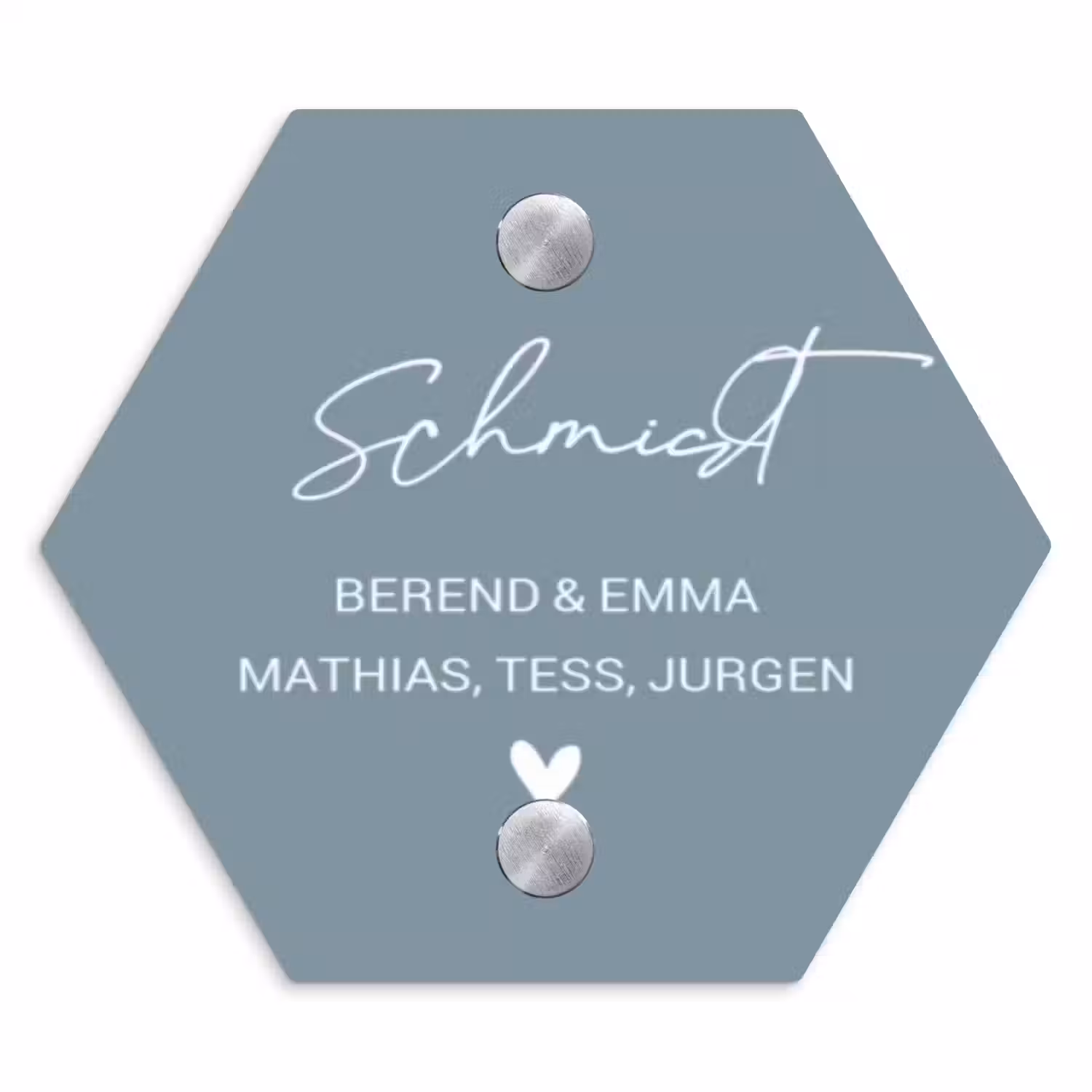 Effen blauwgrijs - Sierlijk Naambord Hexagon klein -3d