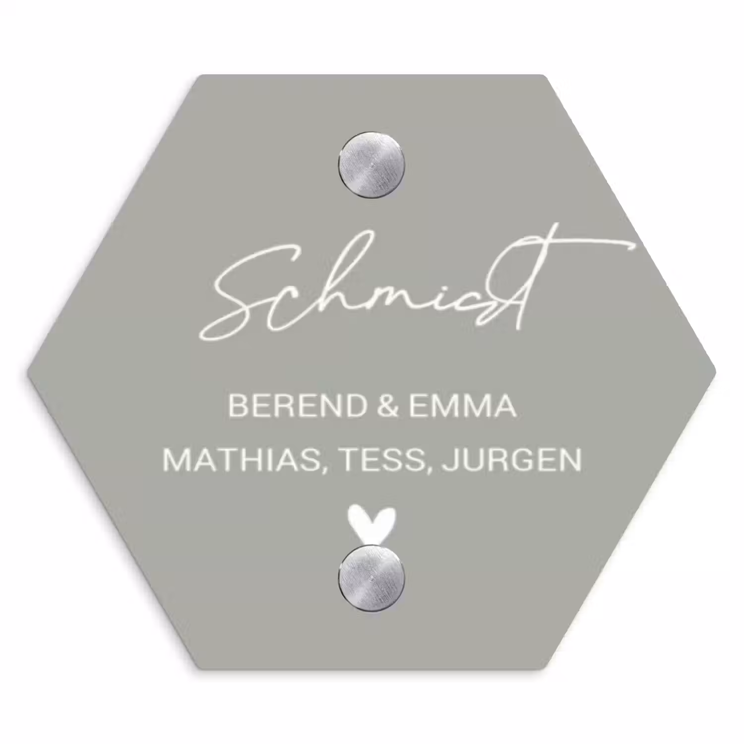 Effen lichtgrijs - Sierlijk Naambord Hexagon klein -3d