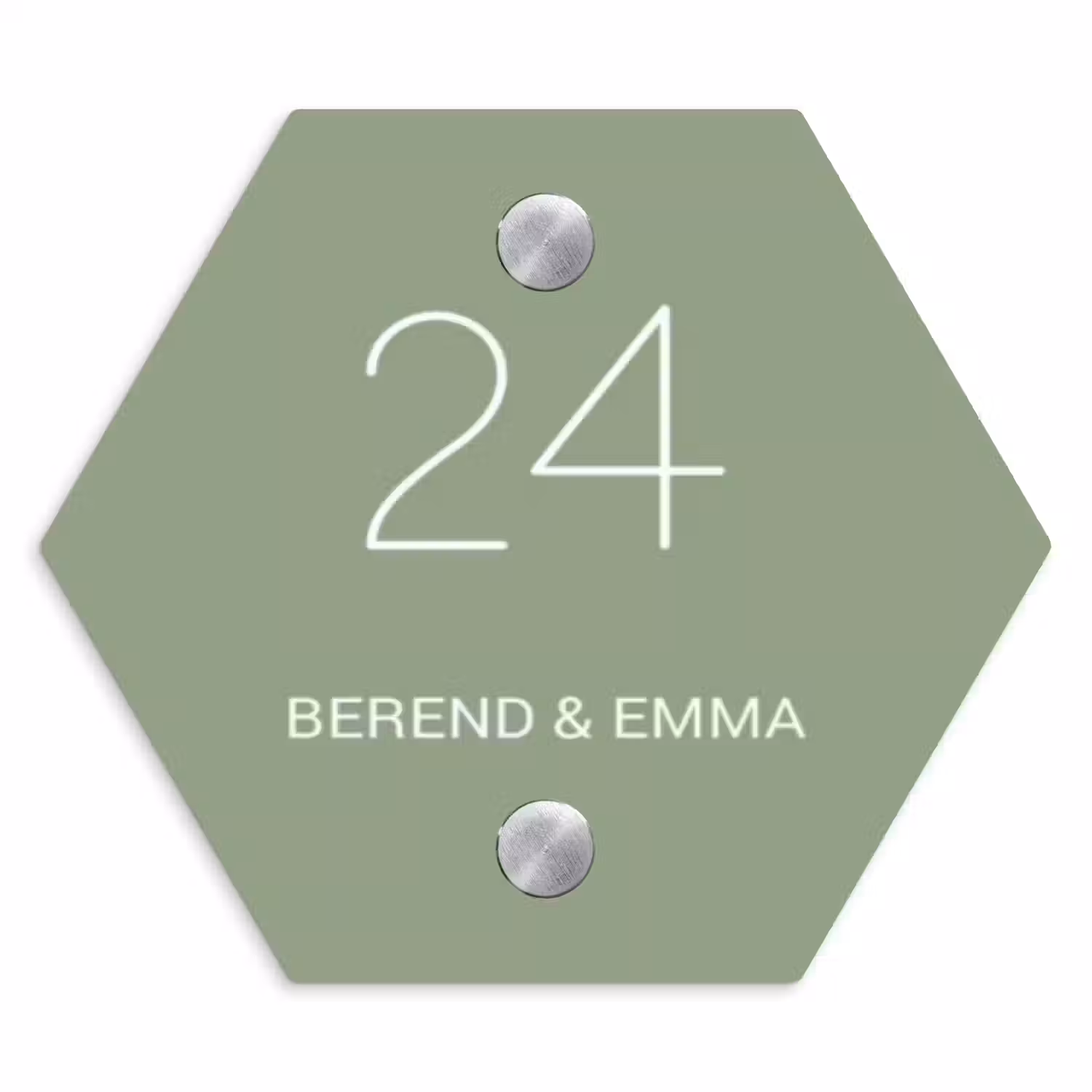 Effen olijfgroen - Sierlijk Naambord Hexagon klein -3d