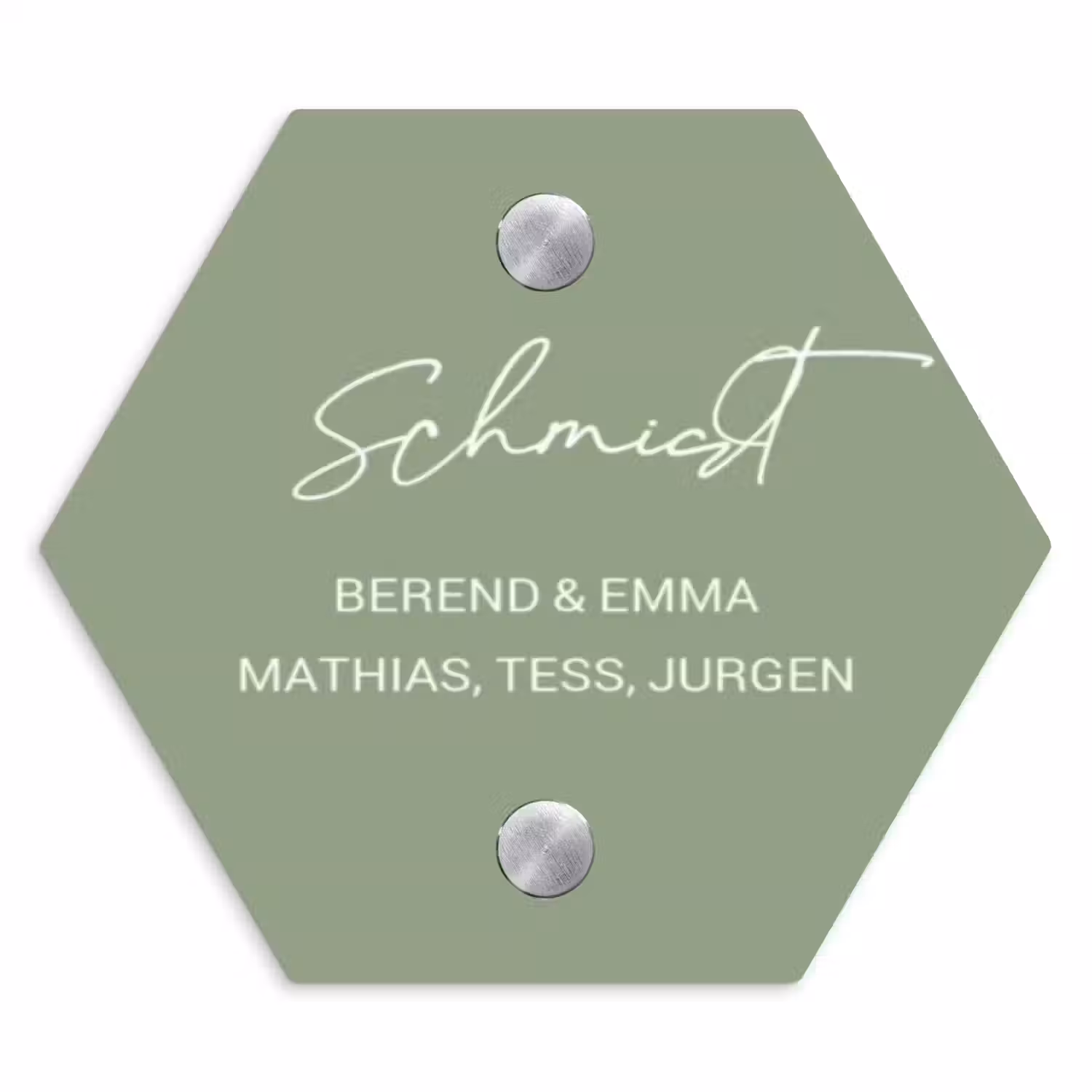 Effen olijfgroen - Sierlijk Naambord Hexagon klein -3d
