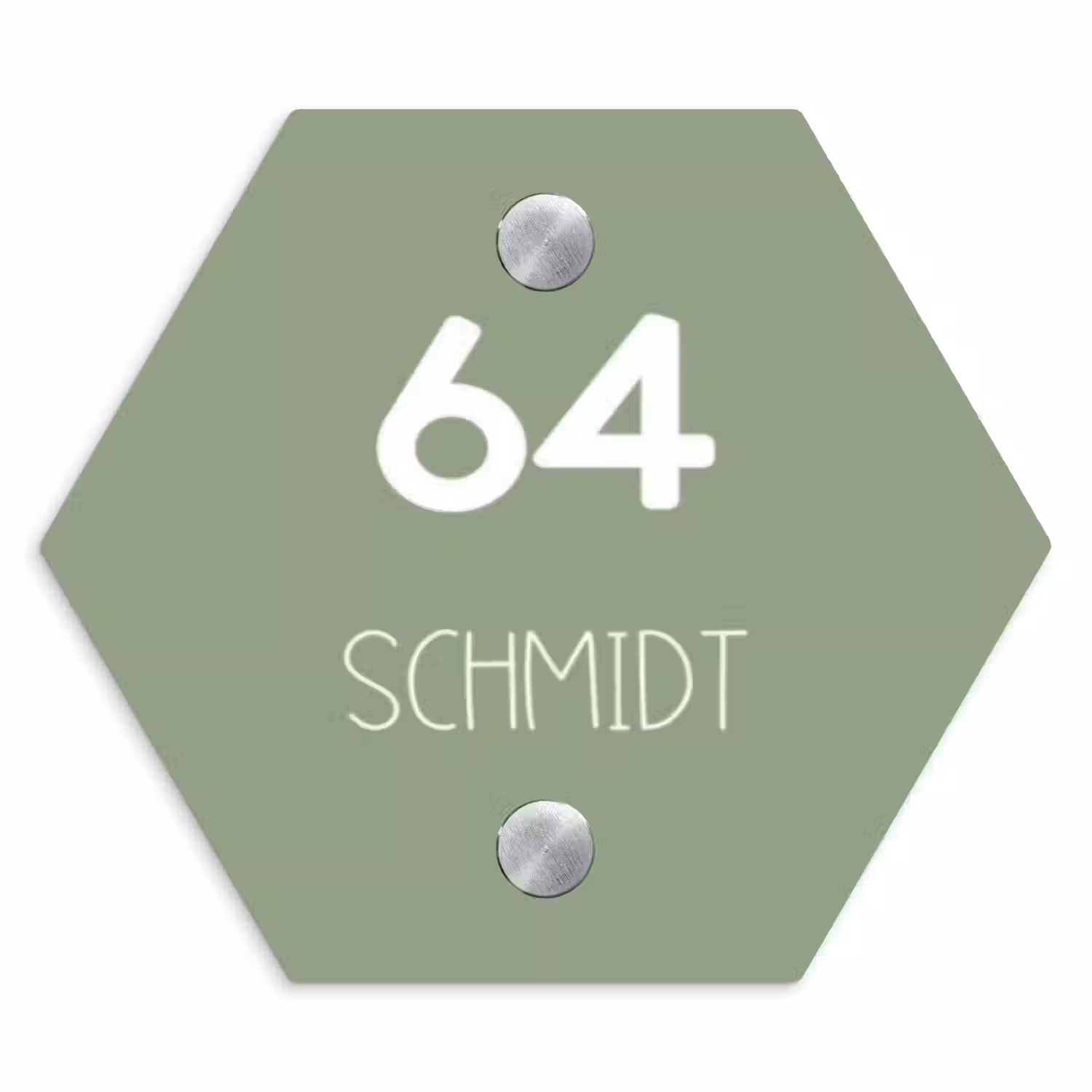 Effen olijfgroen - Modern Naambord Hexagon klein -3d