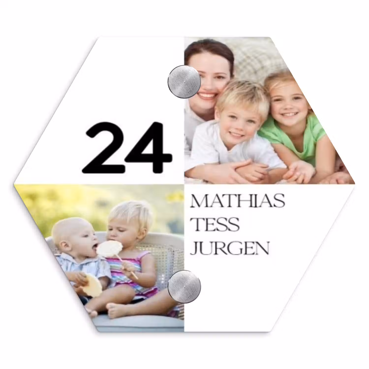 Familieportret strak - Klassiek Naambord Hexagon klein -3d