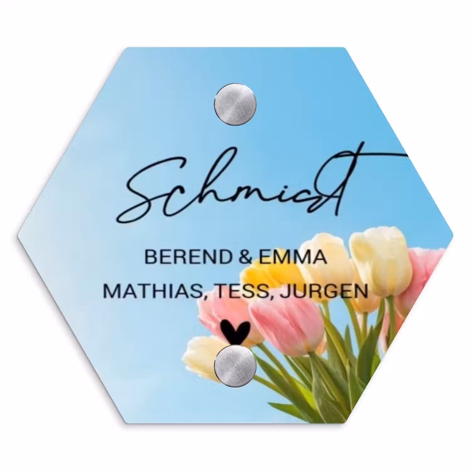 Gekleurde tulpen lucht - Sierlijk Naambord Hexagon klein -3d