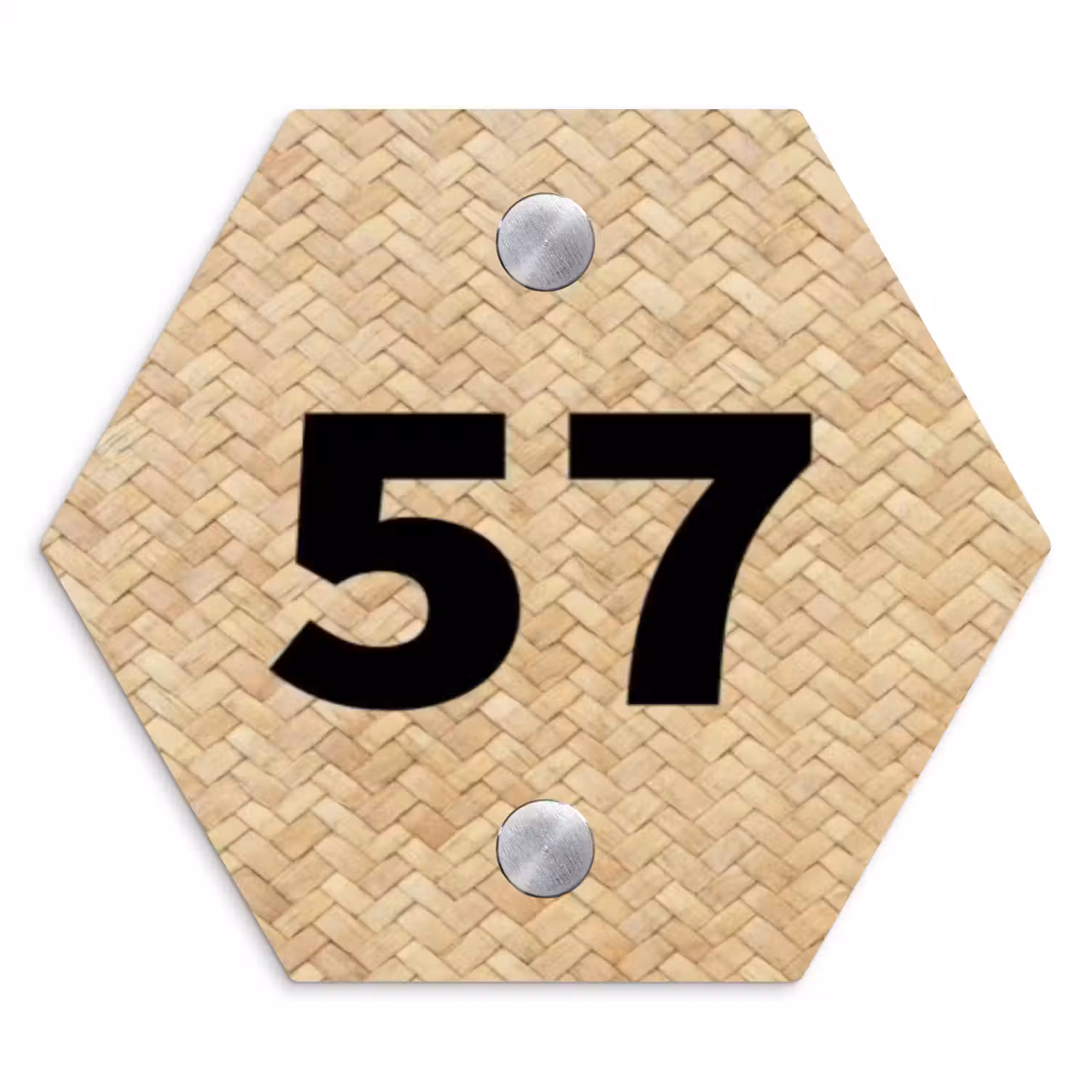 Gevlochten - Riet - Traditioneel Naambord Hexagon klein -3d