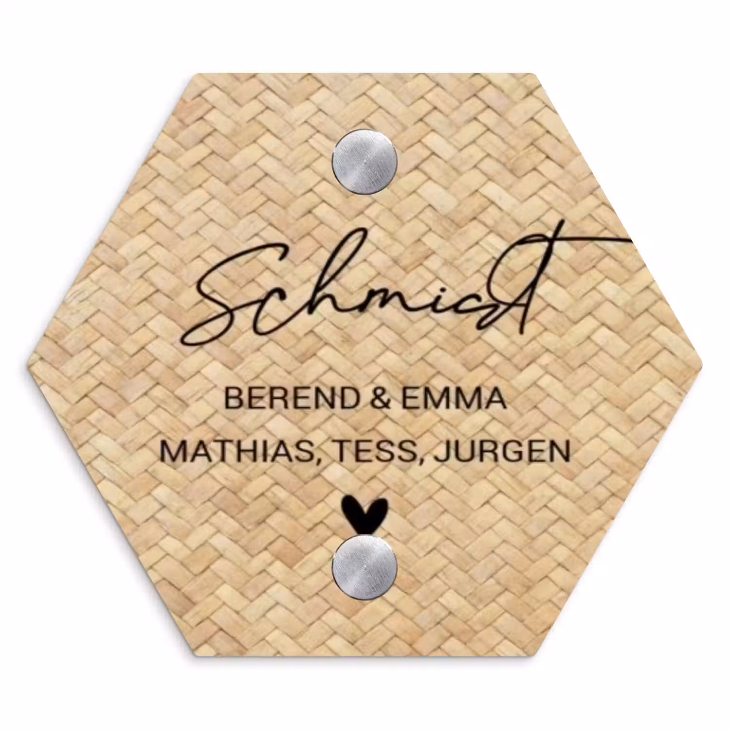 Gevlochten - Riet - Sierlijk Naambord Hexagon klein -3d