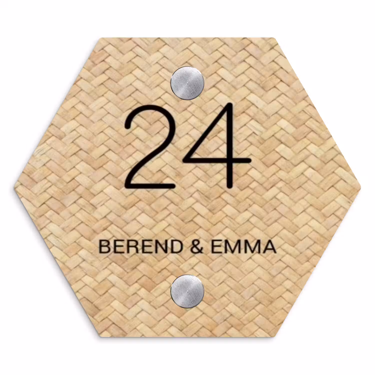 Gevlochten - Riet - Klassiek Naambord Hexagon klein -3d