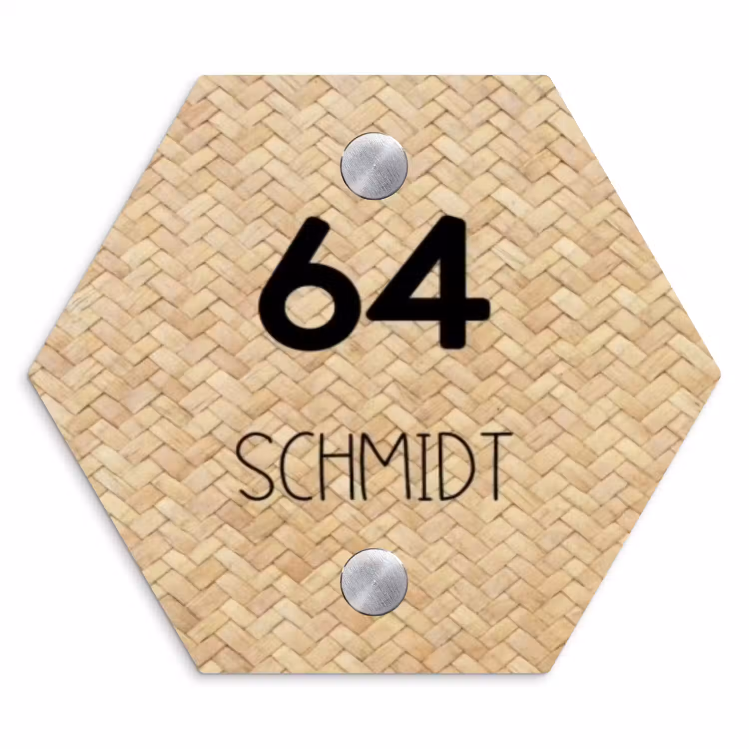 Gevlochten - Riet - Modern Naambord Hexagon klein -3d