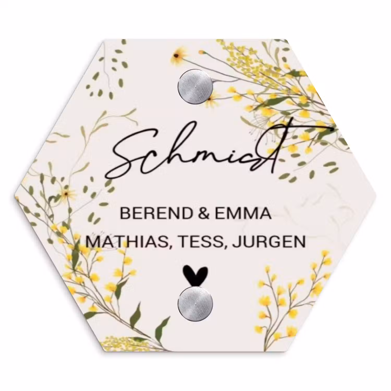 Gele bloemen - Sierlijk Naambord Hexagon klein -3d