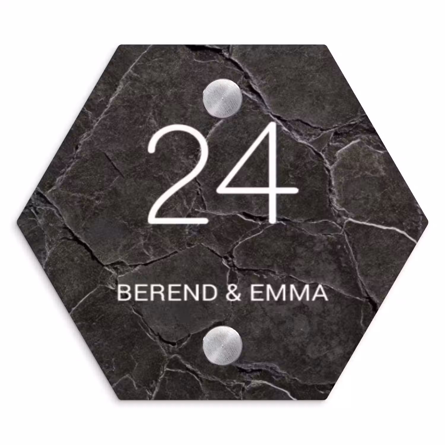 Gebarsten steen - Klassiek Naambord Hexagon klein -3d