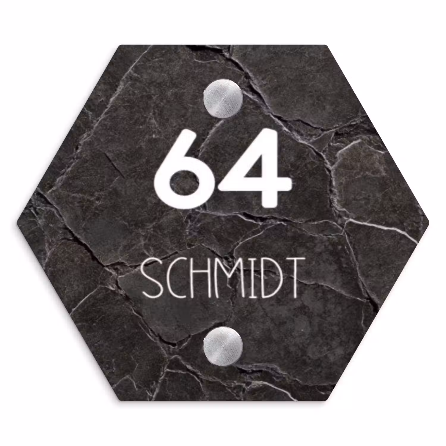 Gebarsten steen - Modern Naambord Hexagon klein -3d