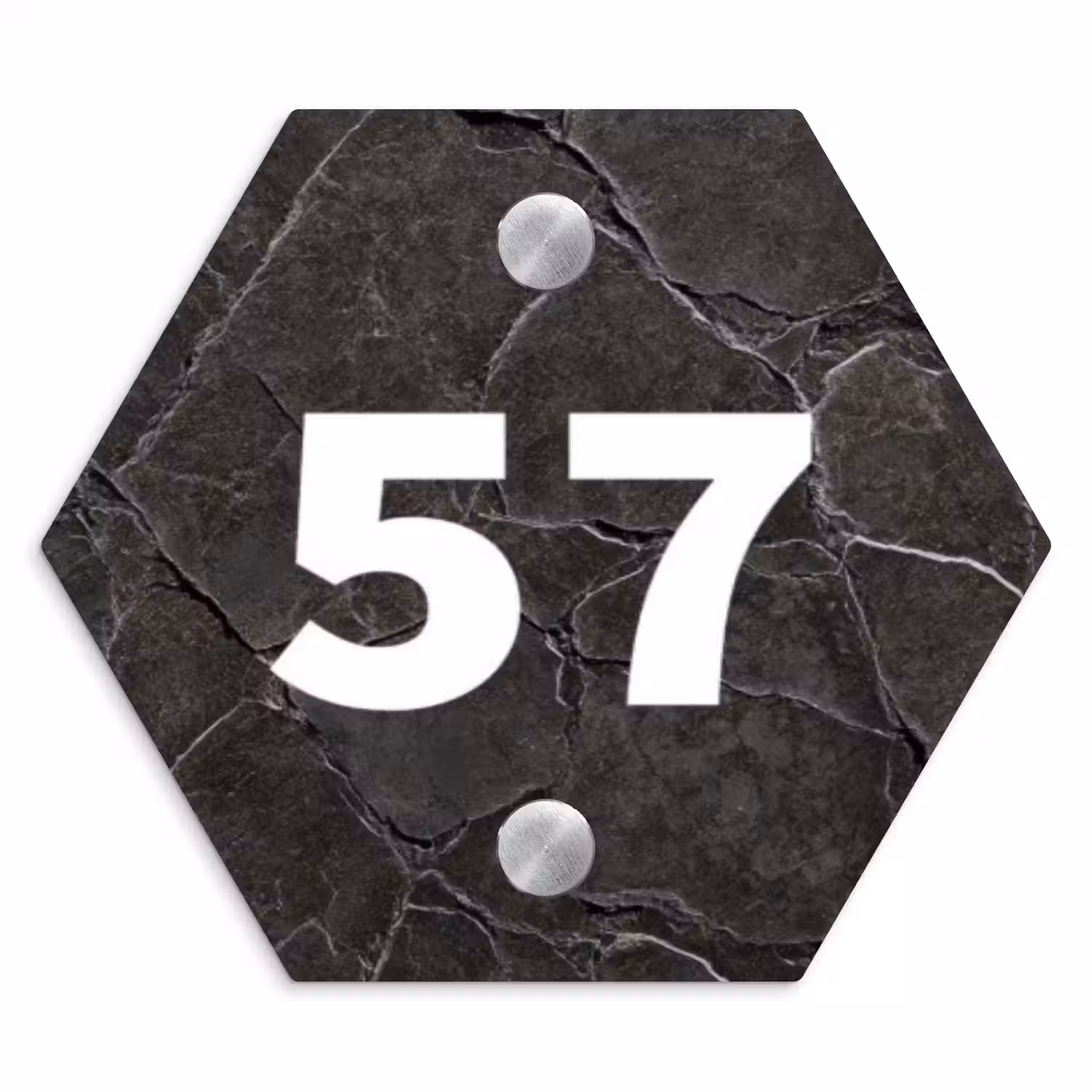 Gebarsten steen - Traditioneel Naambord Hexagon klein -3d