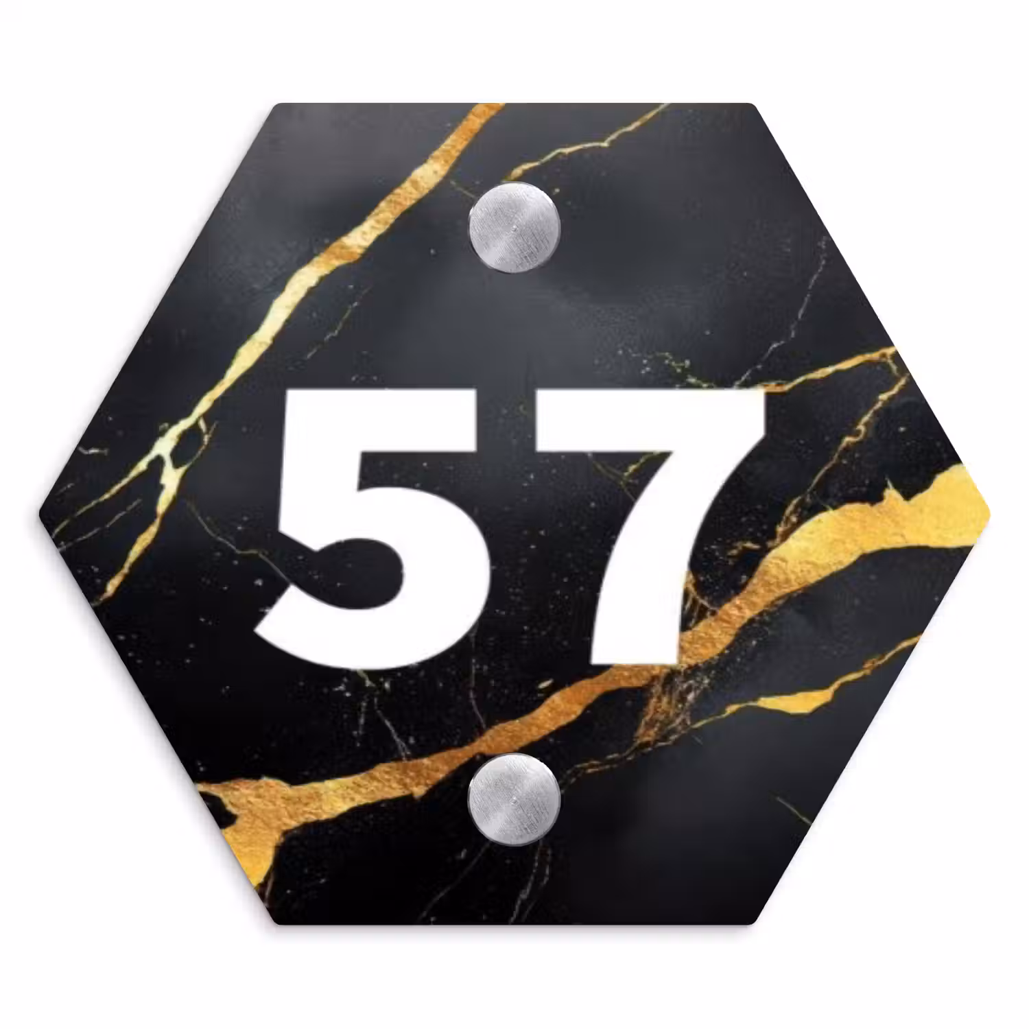 Goud zwart marmer - Modern Naambord Hexagon klein -3d