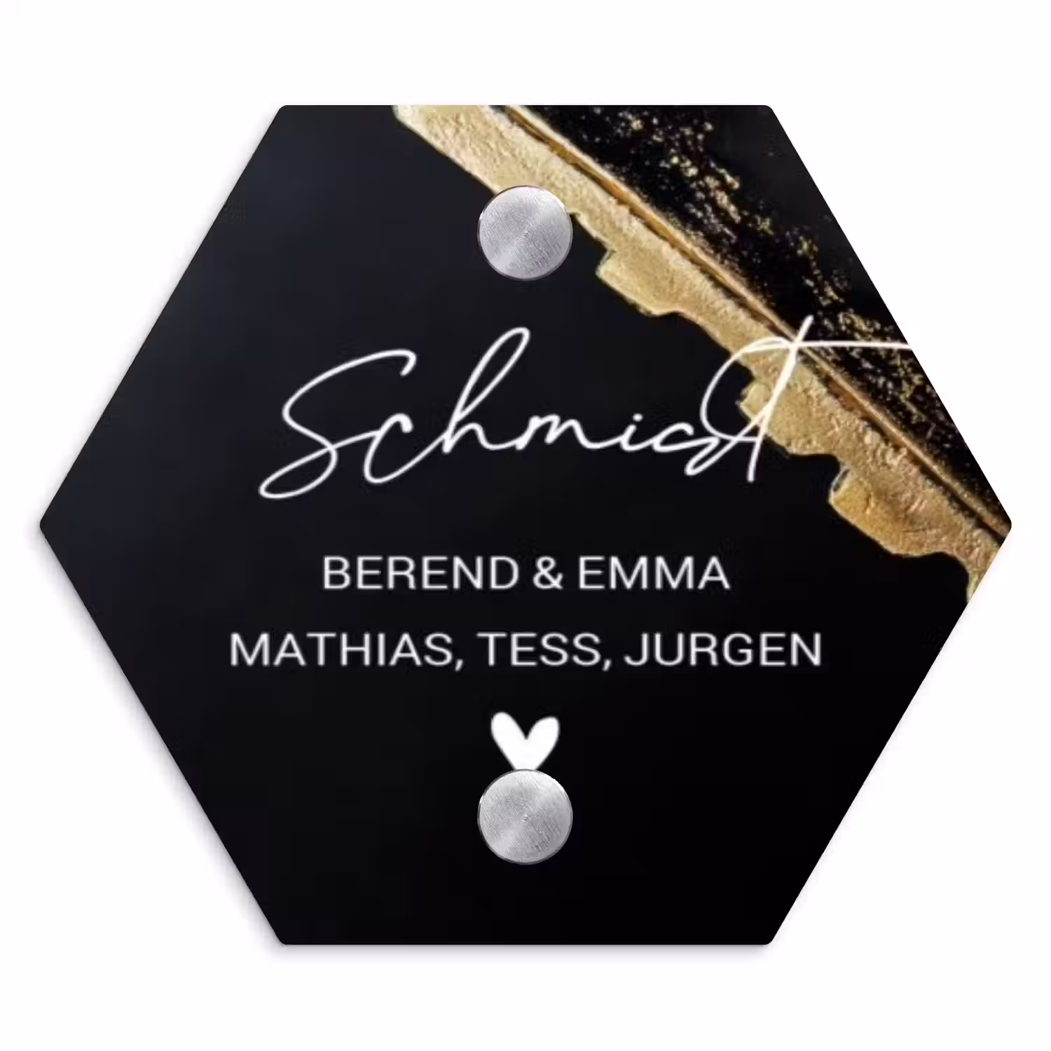 Gouden hoek - Sierlijk Naambord Hexagon klein -3d