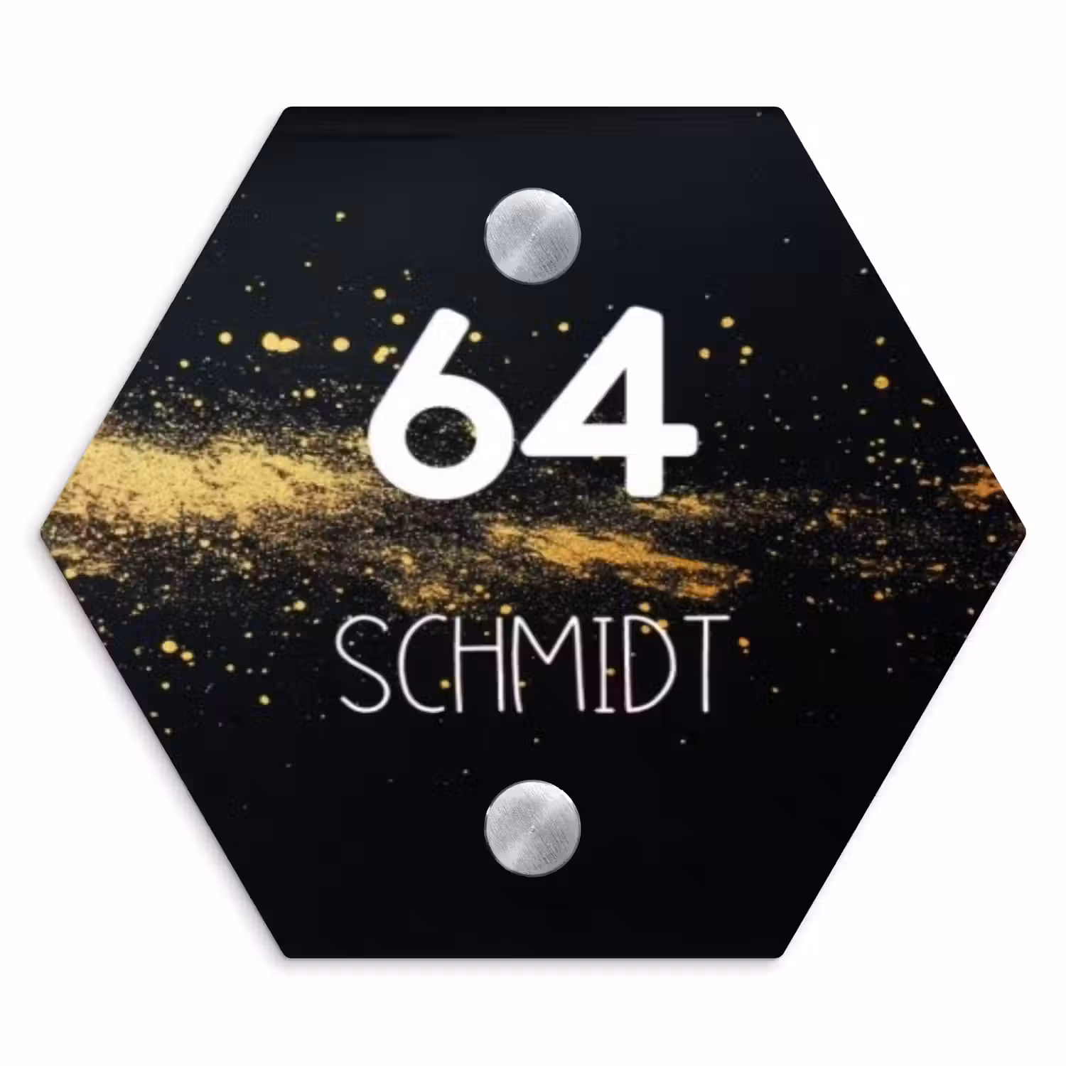 Gouden verfspatten - Modern Naambord Hexagon klein -3d