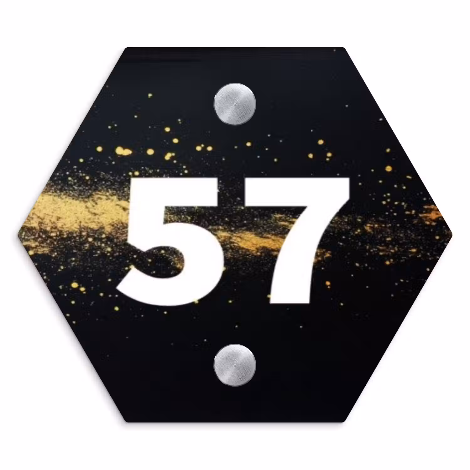 Gouden verfspatten - Traditioneel Naambord Hexagon klein -3d