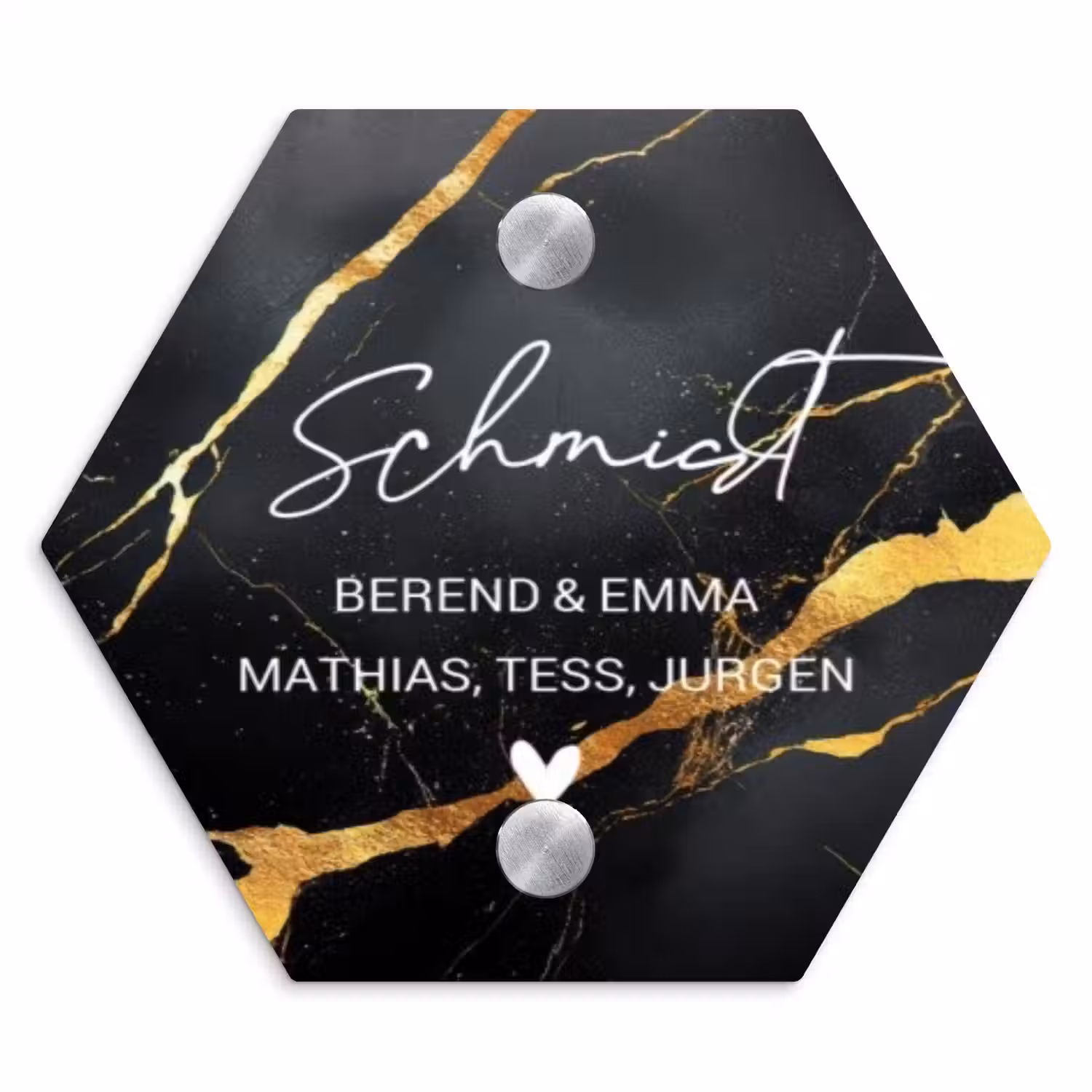 Goud zwart marmer - Sierlijk Naambord Hexagon klein -3d