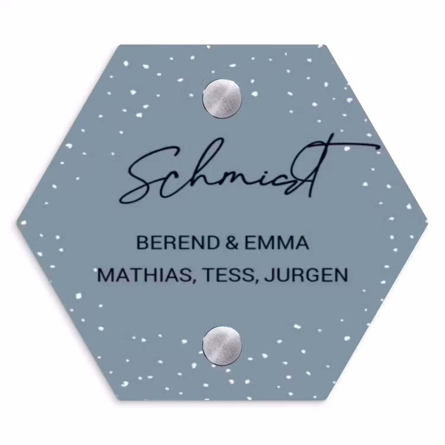 Grijsgroen met stippen - Sierlijk Naambord Hexagon klein -3d