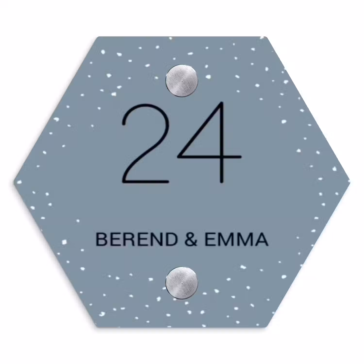 Grijsgroen met stippen - Klassiek Naambord Hexagon klein -3d