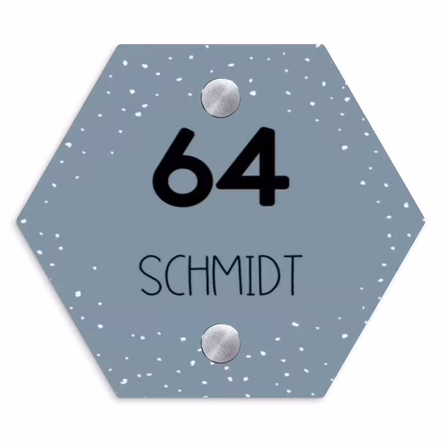 Grijsgroen met stippen - Modern Naambord Hexagon klein -3d