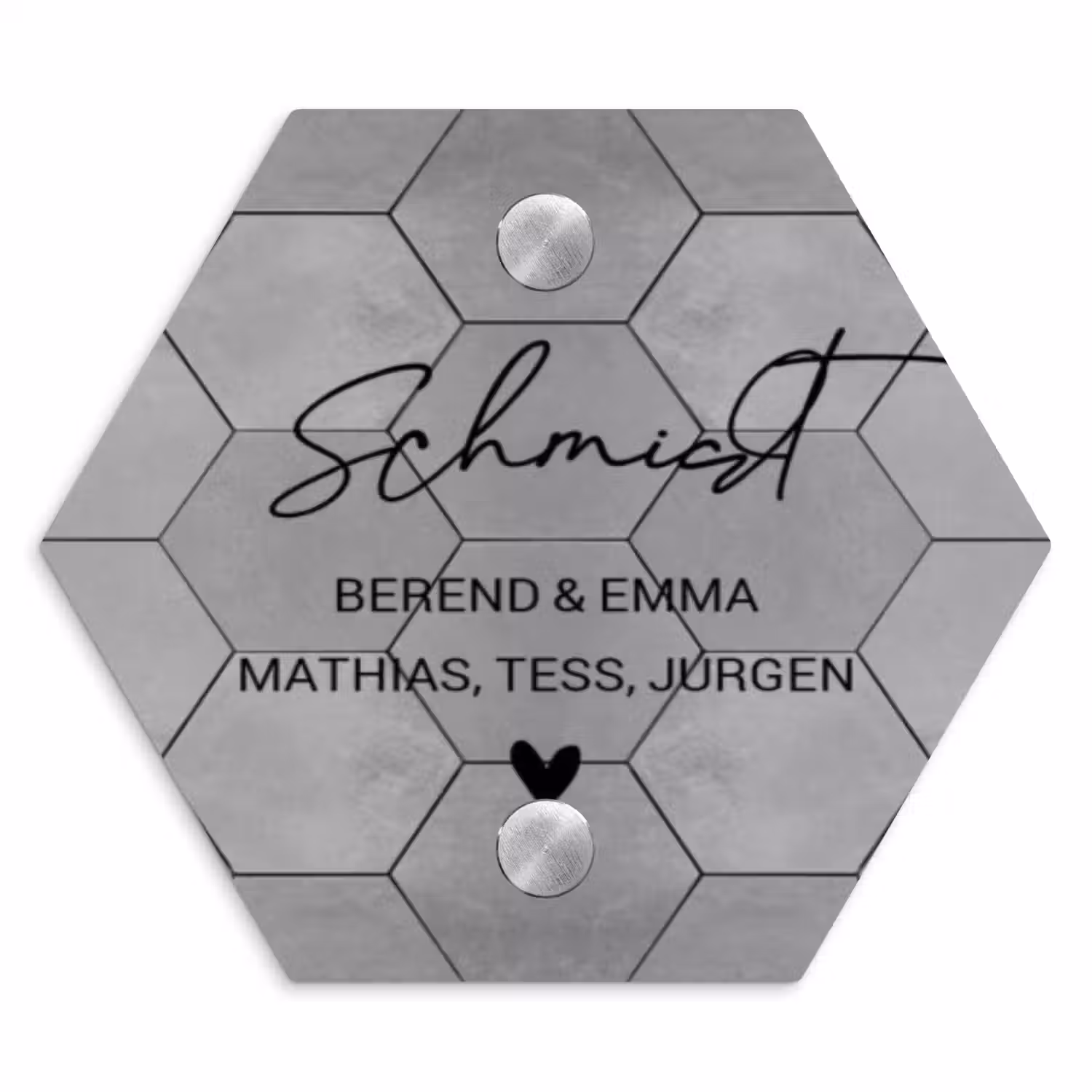 Grijze tegels - Sierlijk Naambord Hexagon klein -3d