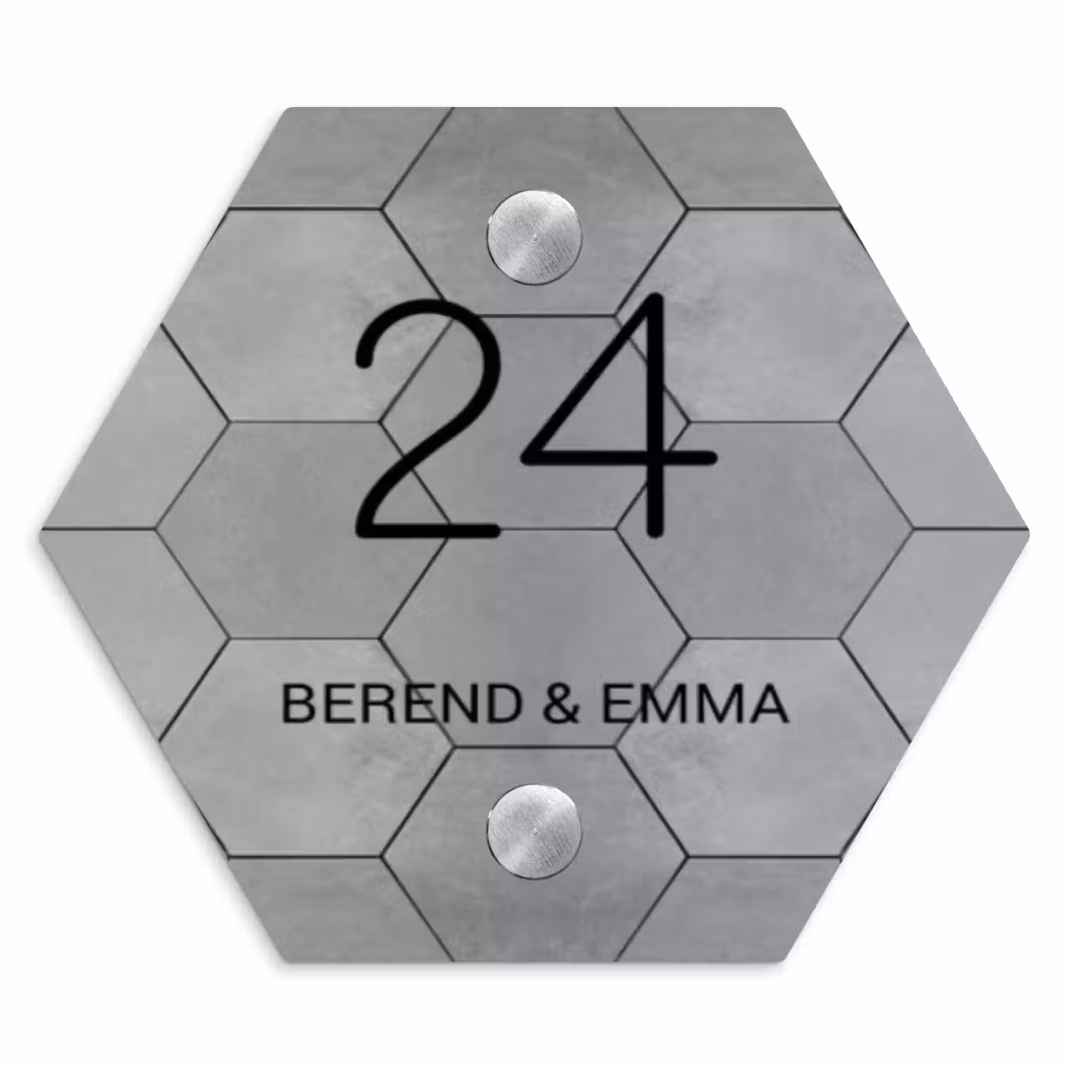Grijze tegels - Klassiek Naambord Hexagon klein -3d