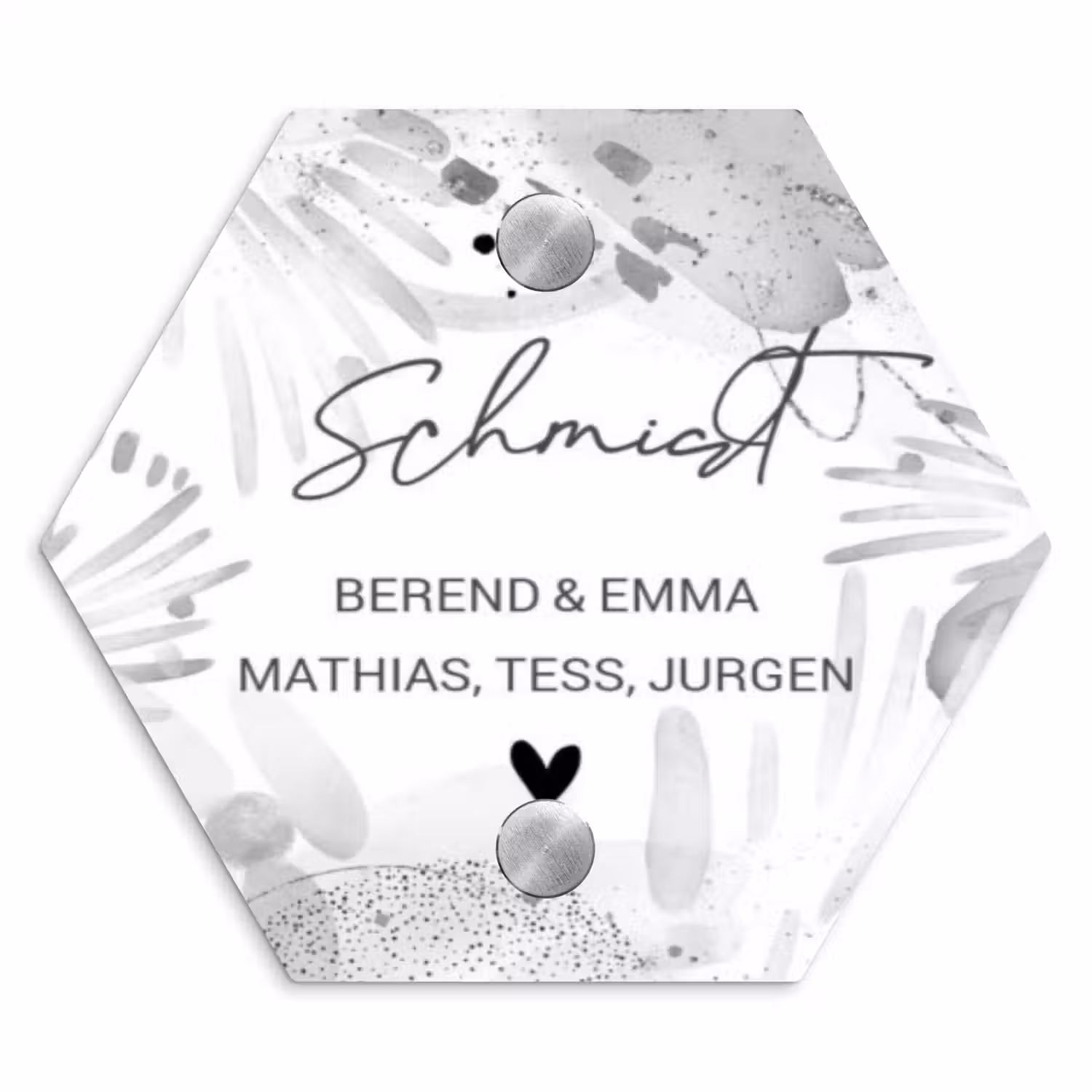 Grijze patronen - Sierlijk Naambord Hexagon klein -3d