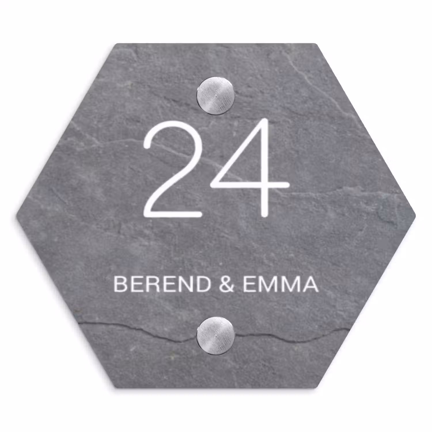 Grijze natuursteen - Klassiek Naambord Hexagon klein -3d