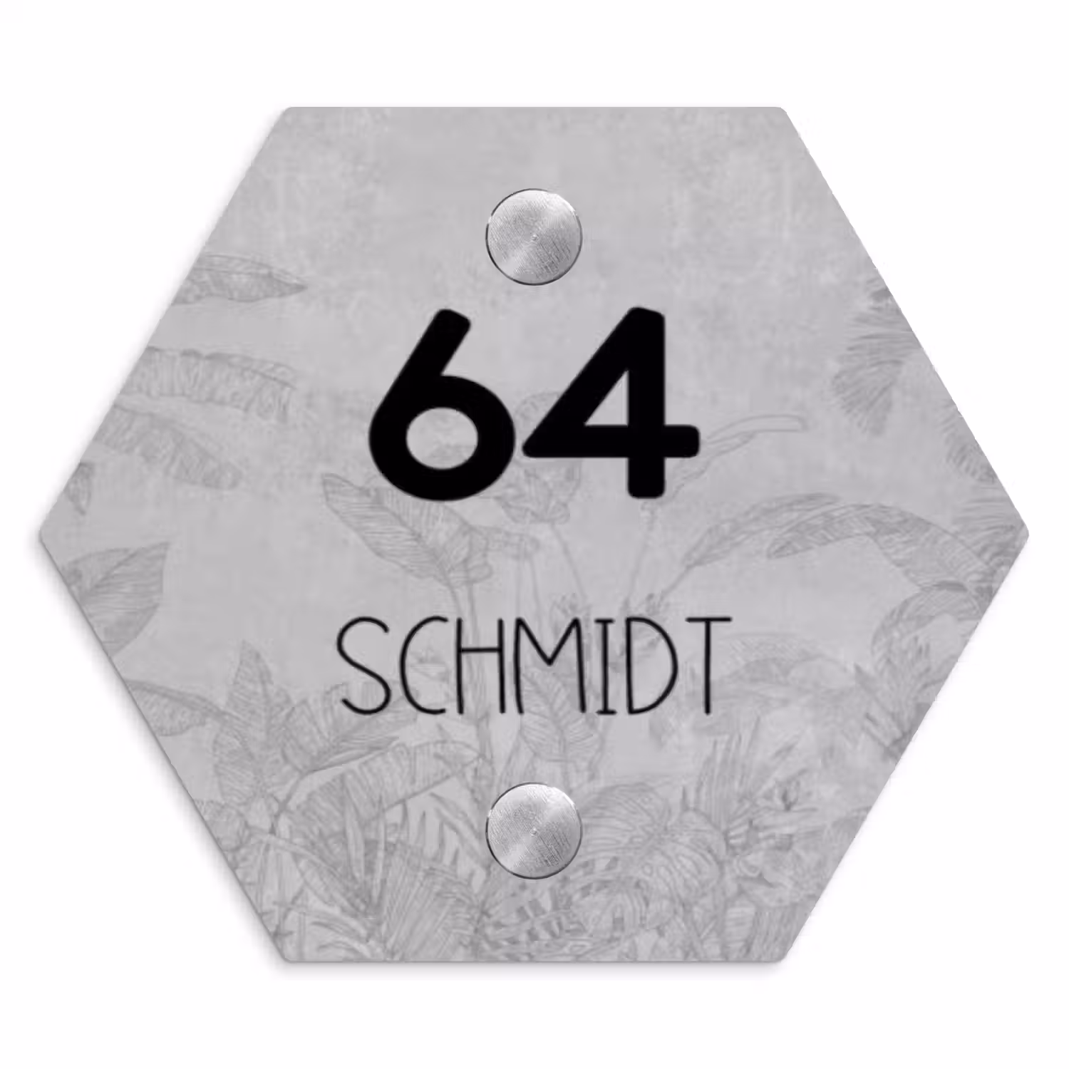Grijs botanisch patroon - Modern Naambord Hexagon klein -3d