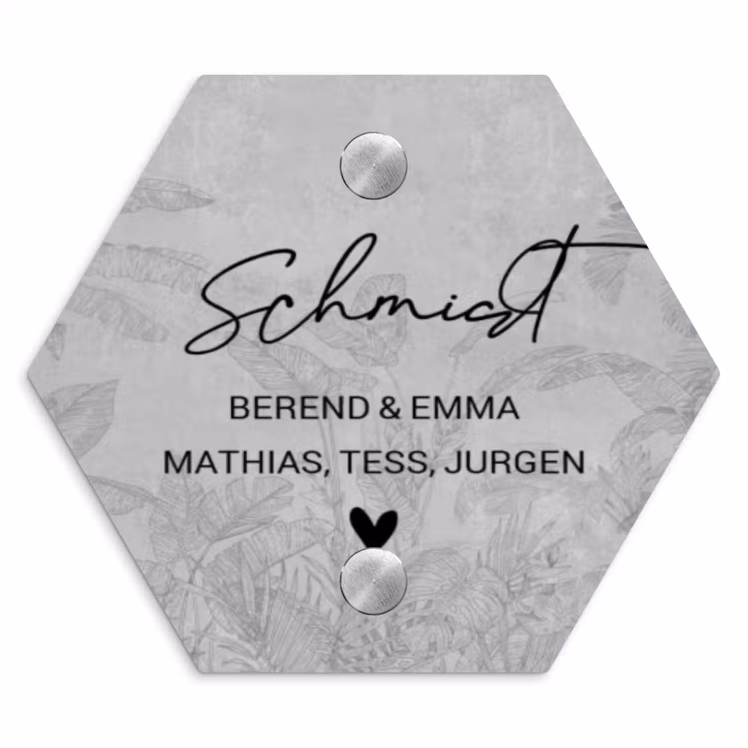 Grijs botanisch patroon - Sierlijk Naambord Hexagon klein -3d