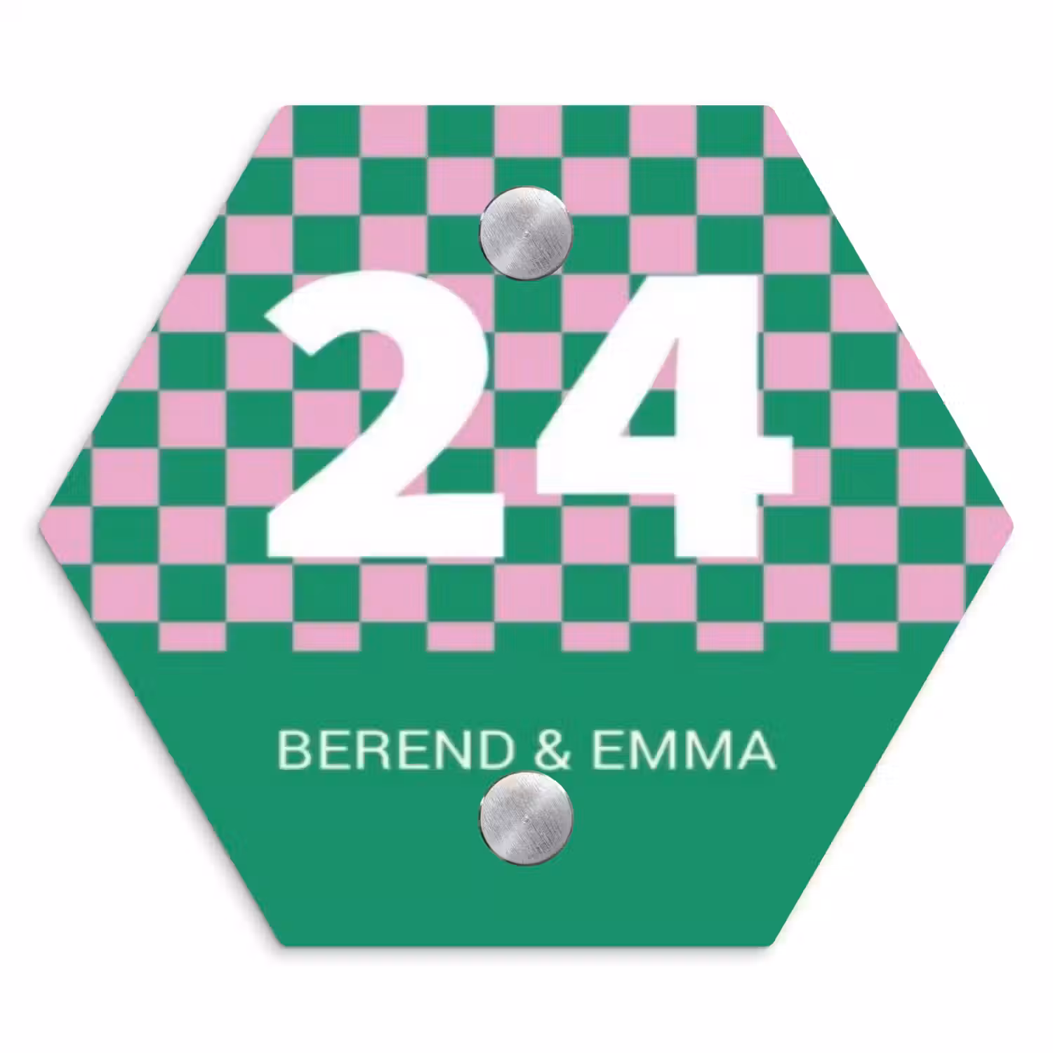 Groen - Roze - Blokjes - Klassiek Naambord Hexagon klein -3d