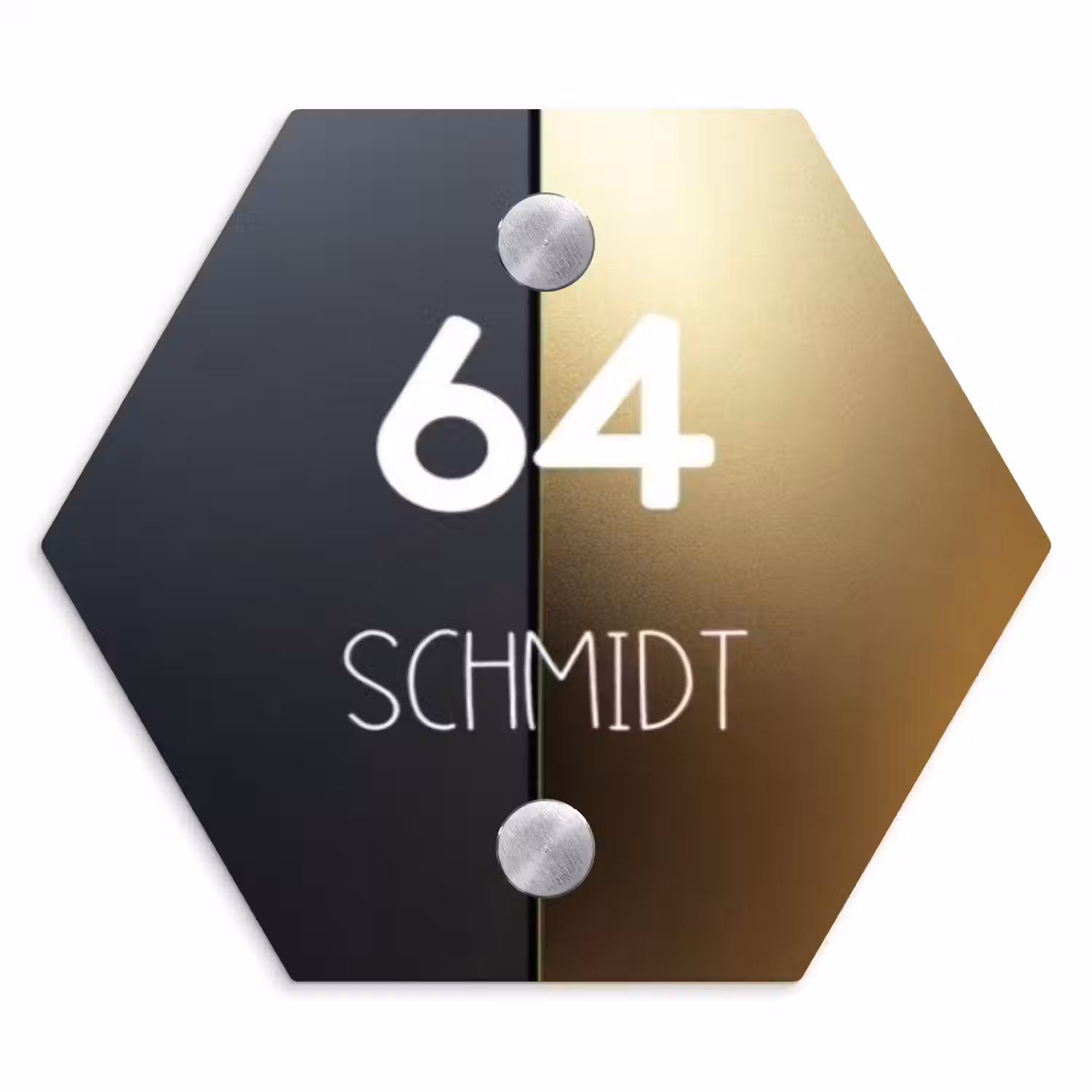 Half goud zwart - Modern Naambord Hexagon klein -3d