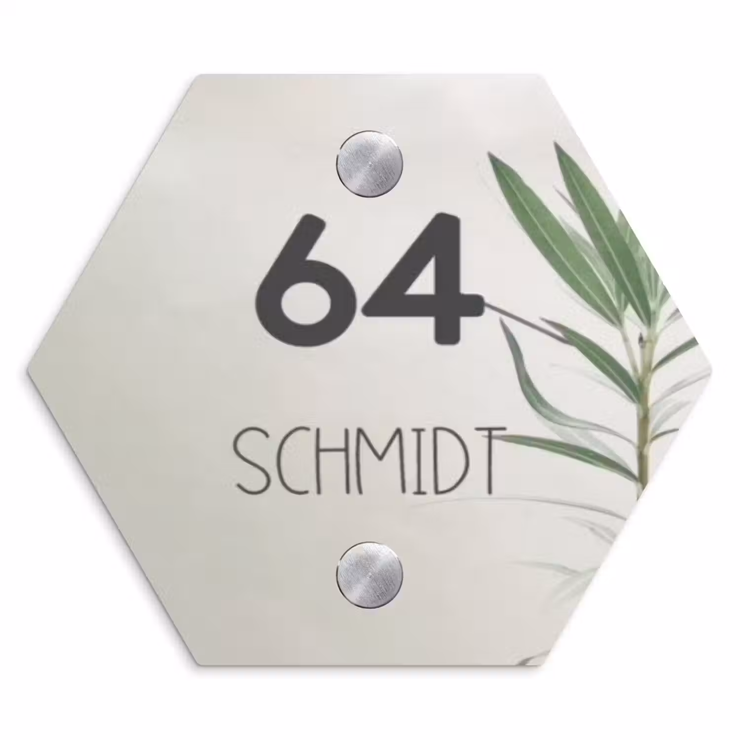 Lichtbeige met plant - Modern Naambord Hexagon klein -3d
