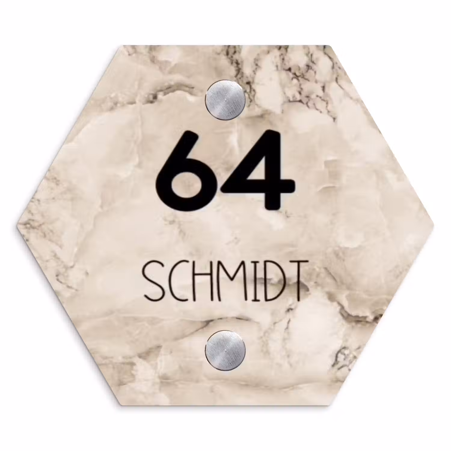 Lichtbruin marmer - Modern Naambord Hexagon klein -3d
