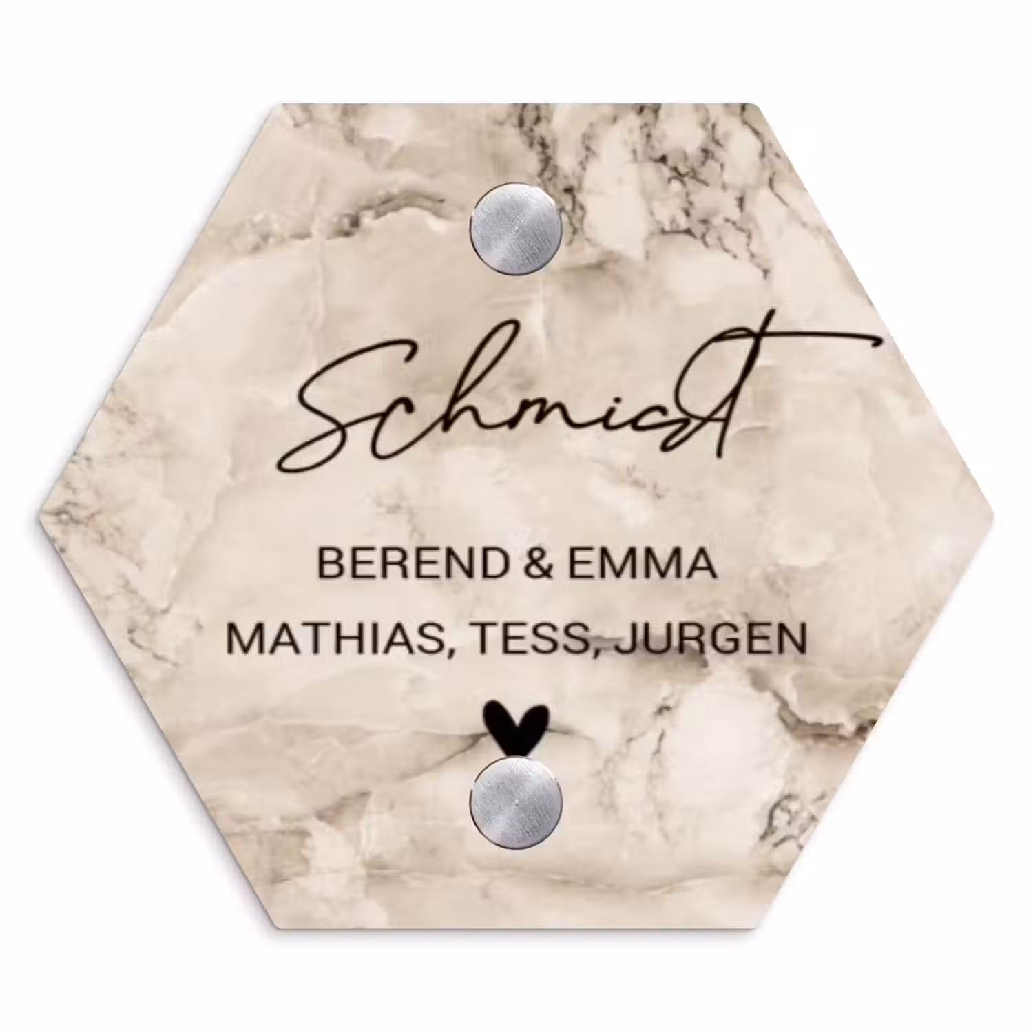 Lichtbruin marmer - Sierlijk Naambord Hexagon klein -3d
