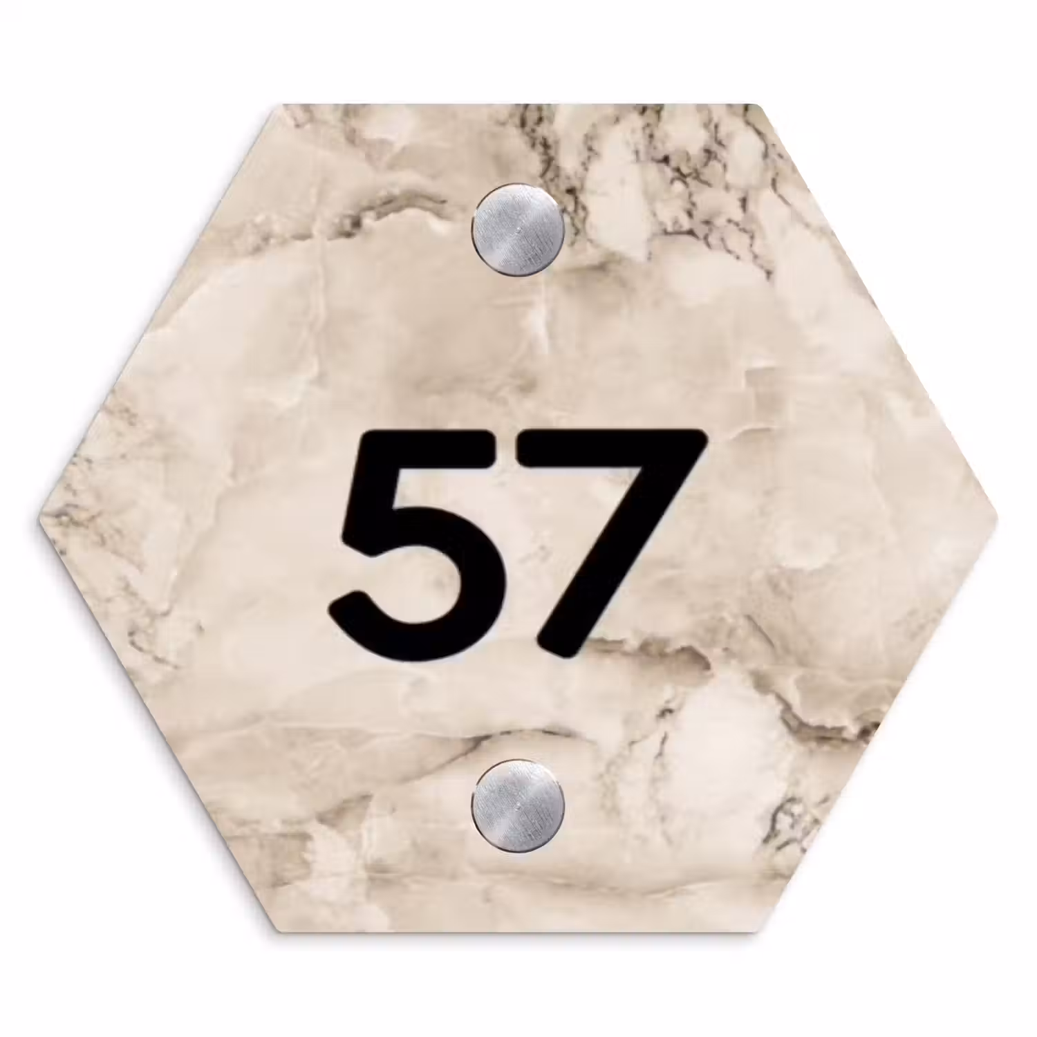 Lichtbruin marmer - Traditioneel Naambord Hexagon klein -3d