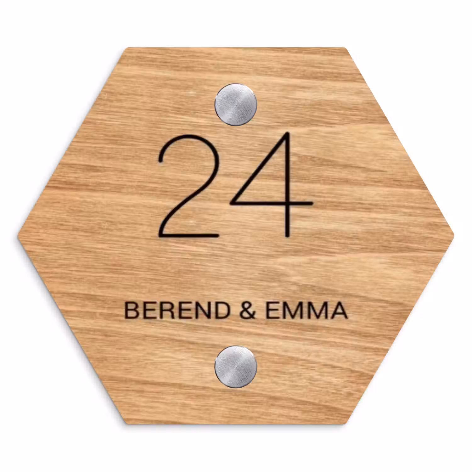 Licht hout - Klassiek Naambord Hexagon klein -3d