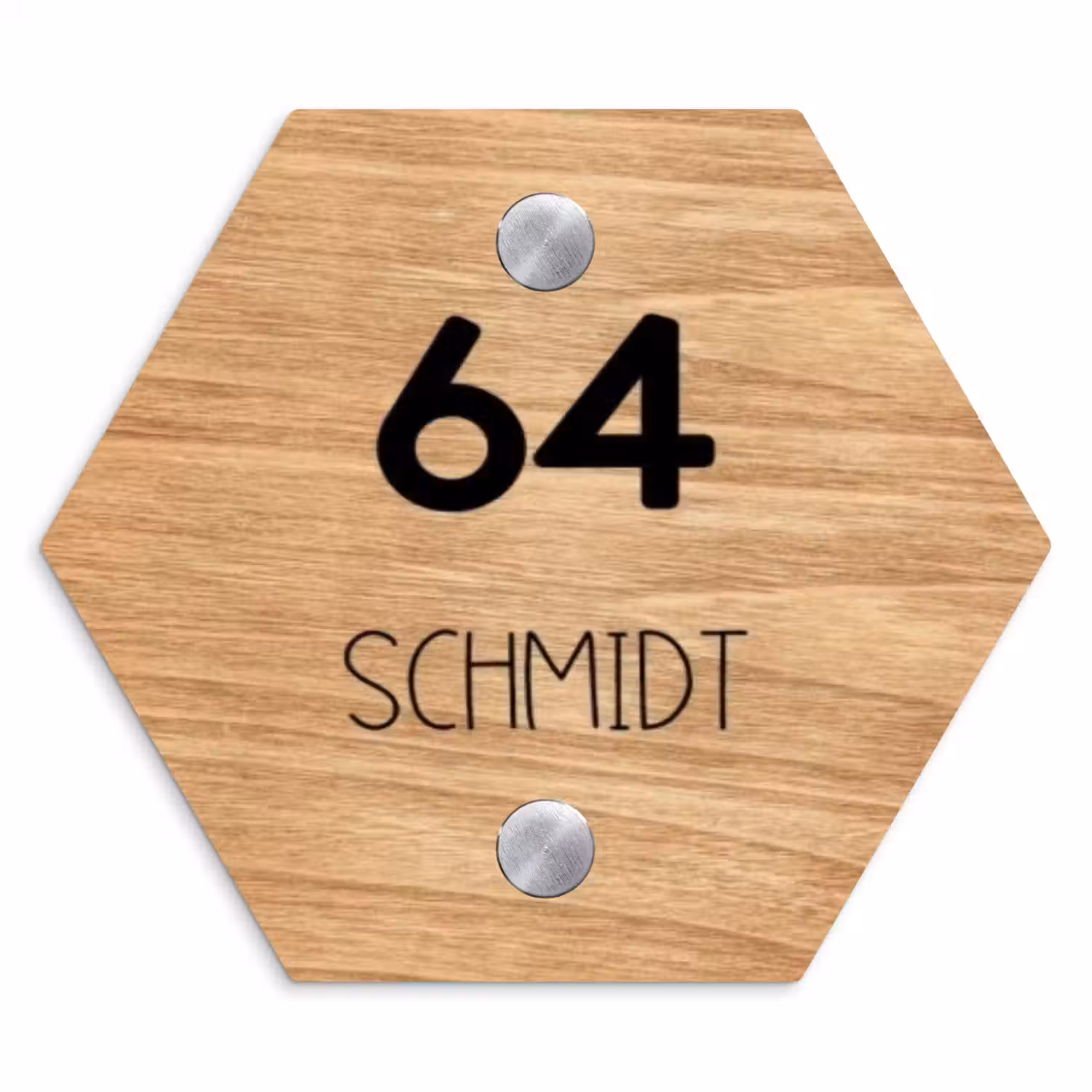 Licht hout - Modern Naambord Hexagon klein -3d