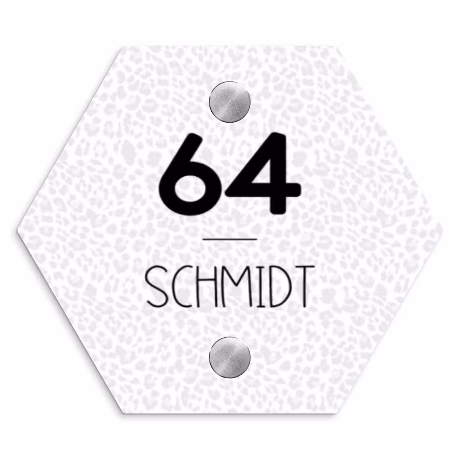 Lichtgrijs luipaard - Modern Naambord Hexagon klein -3d