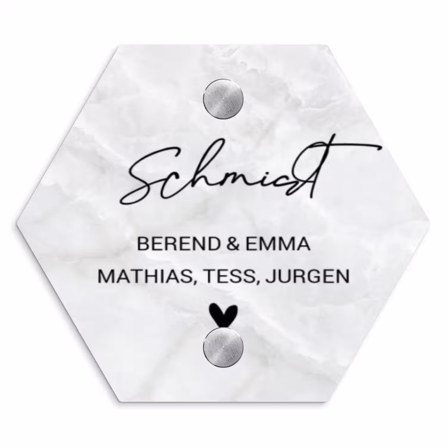 Lichtgrijs marmer - Sierlijk Naambord Hexagon klein -3d