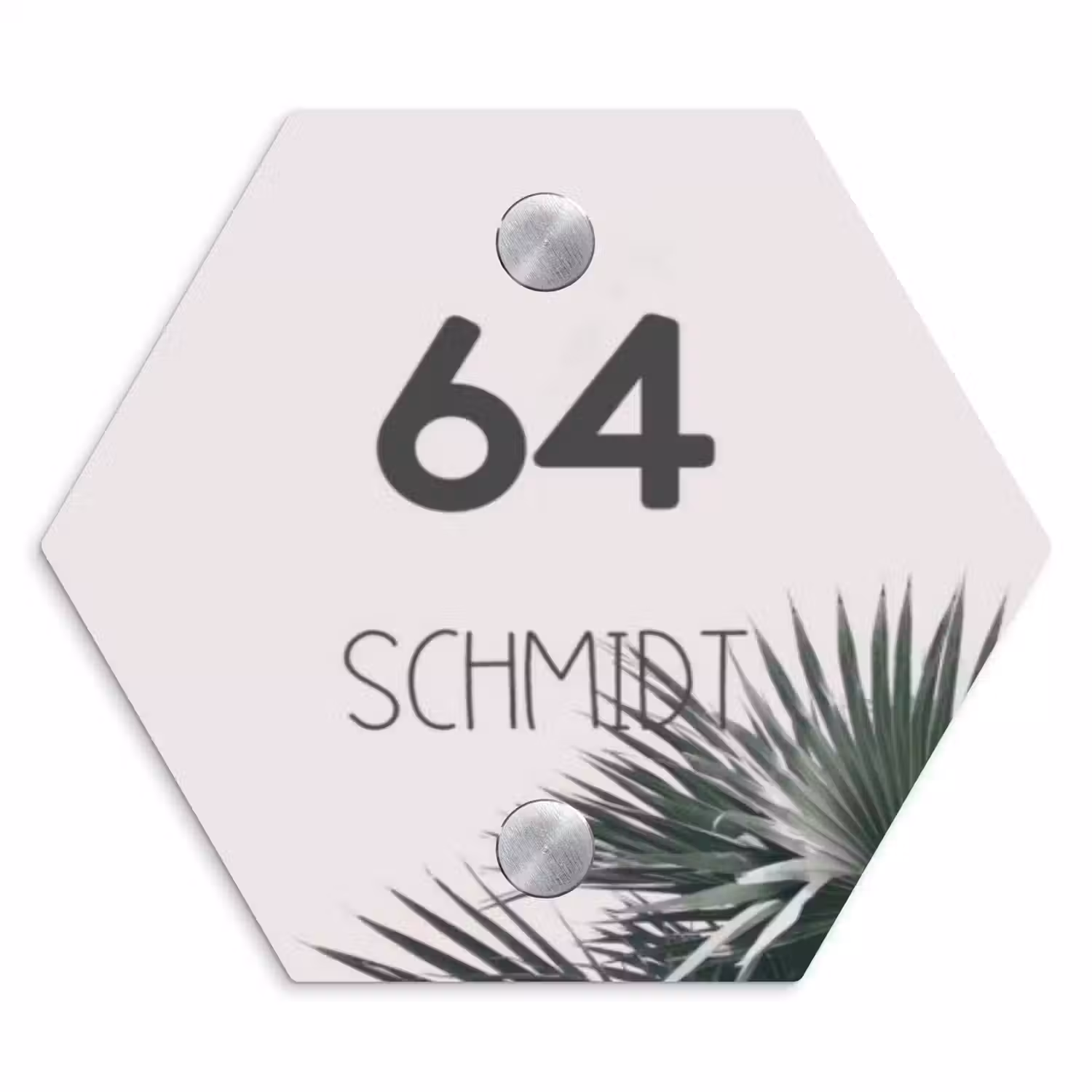 Lichtroze met palmblad - Modern Naambord Hexagon klein -3d