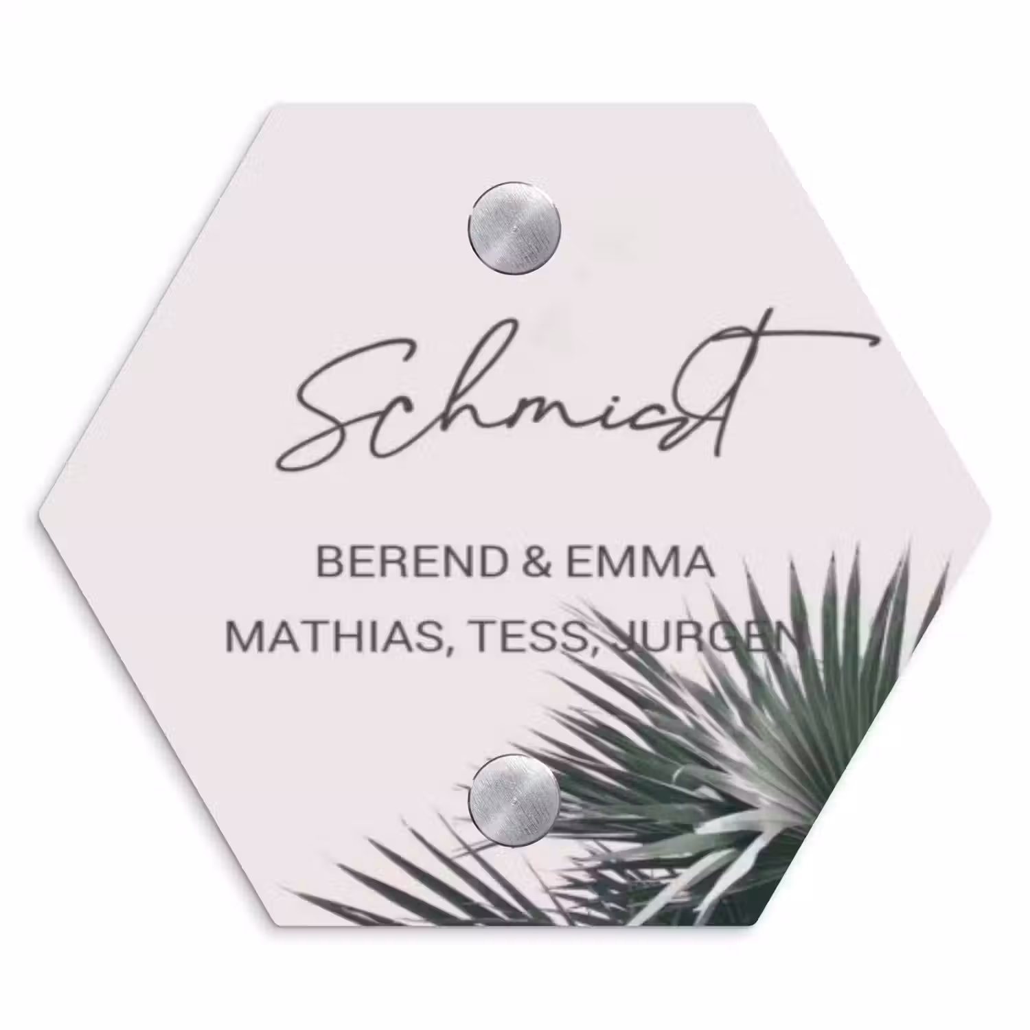 Lichtroze met palmblad - Sierlijk Naambord Hexagon klein -3d