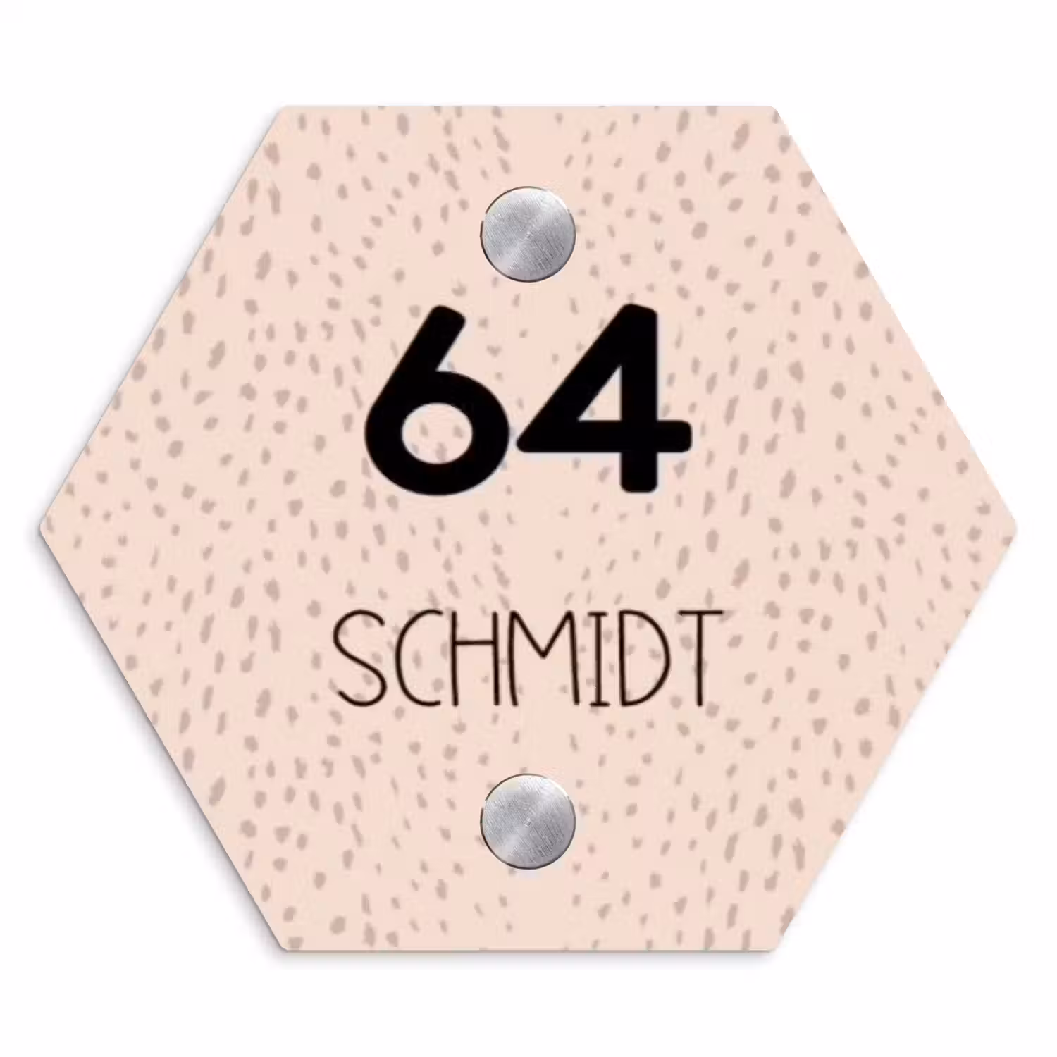Lichtroze met stippen - Modern Naambord Hexagon klein -3d
