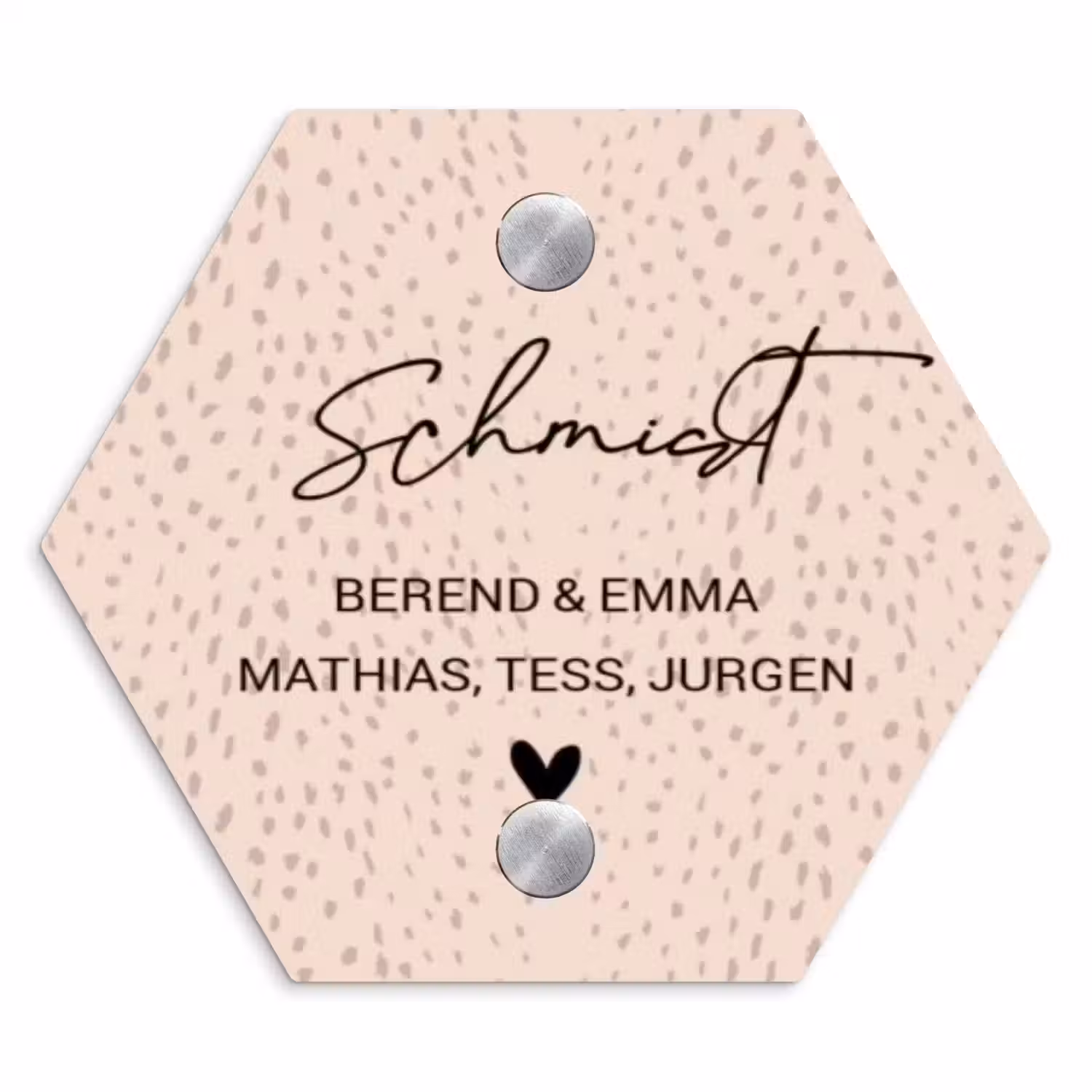 Lichtroze met stippen - Sierlijk Naambord Hexagon klein -3d