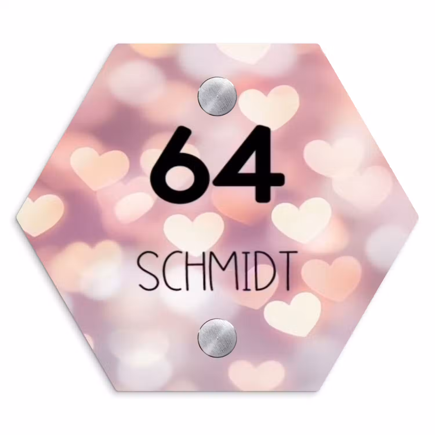 Hartvormige gloed - Modern Naambord Hexagon klein -3d
