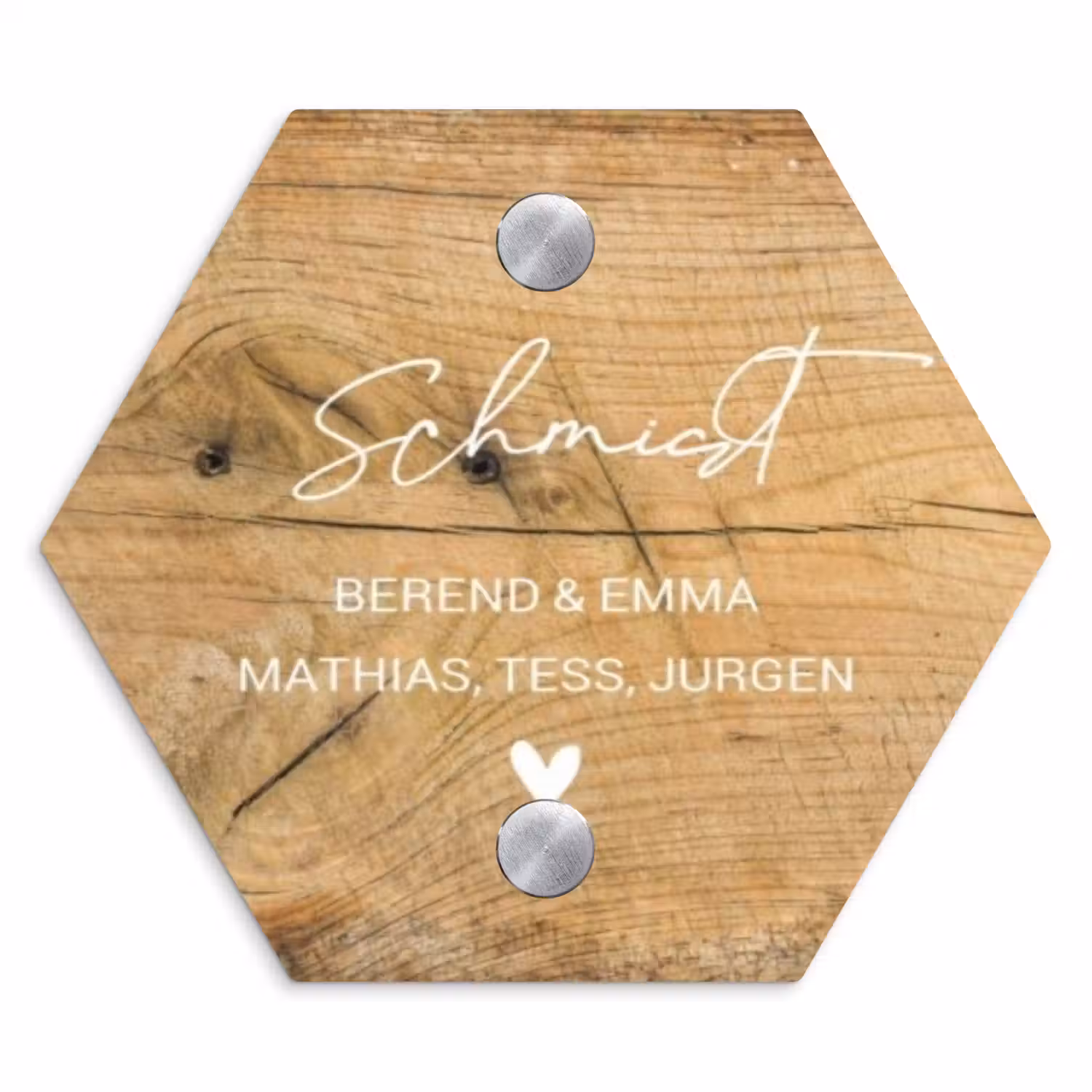 Hout - Sierlijk Naambord Hexagon klein -3d